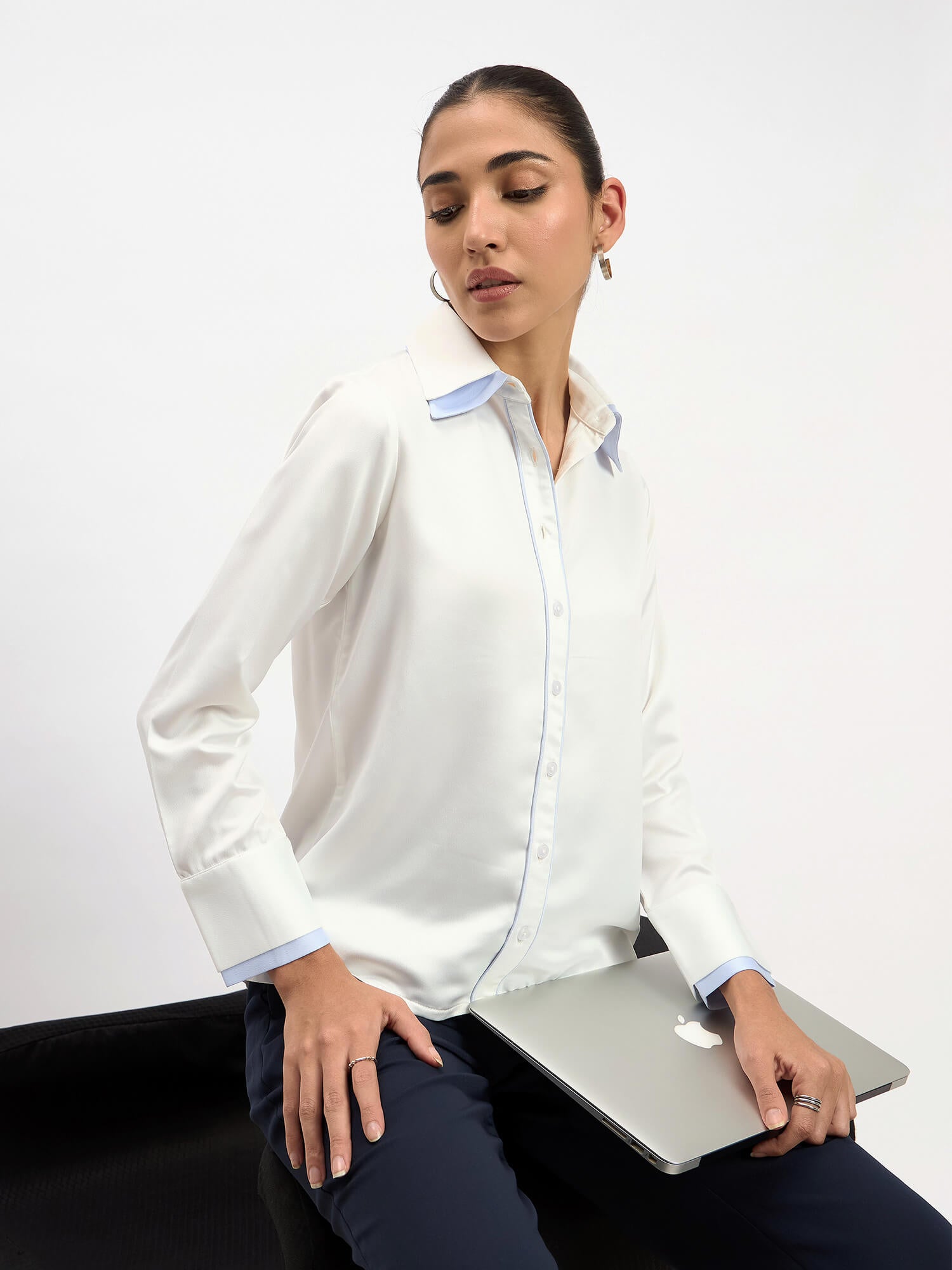 Chromatic Double Collar Shirt-White
