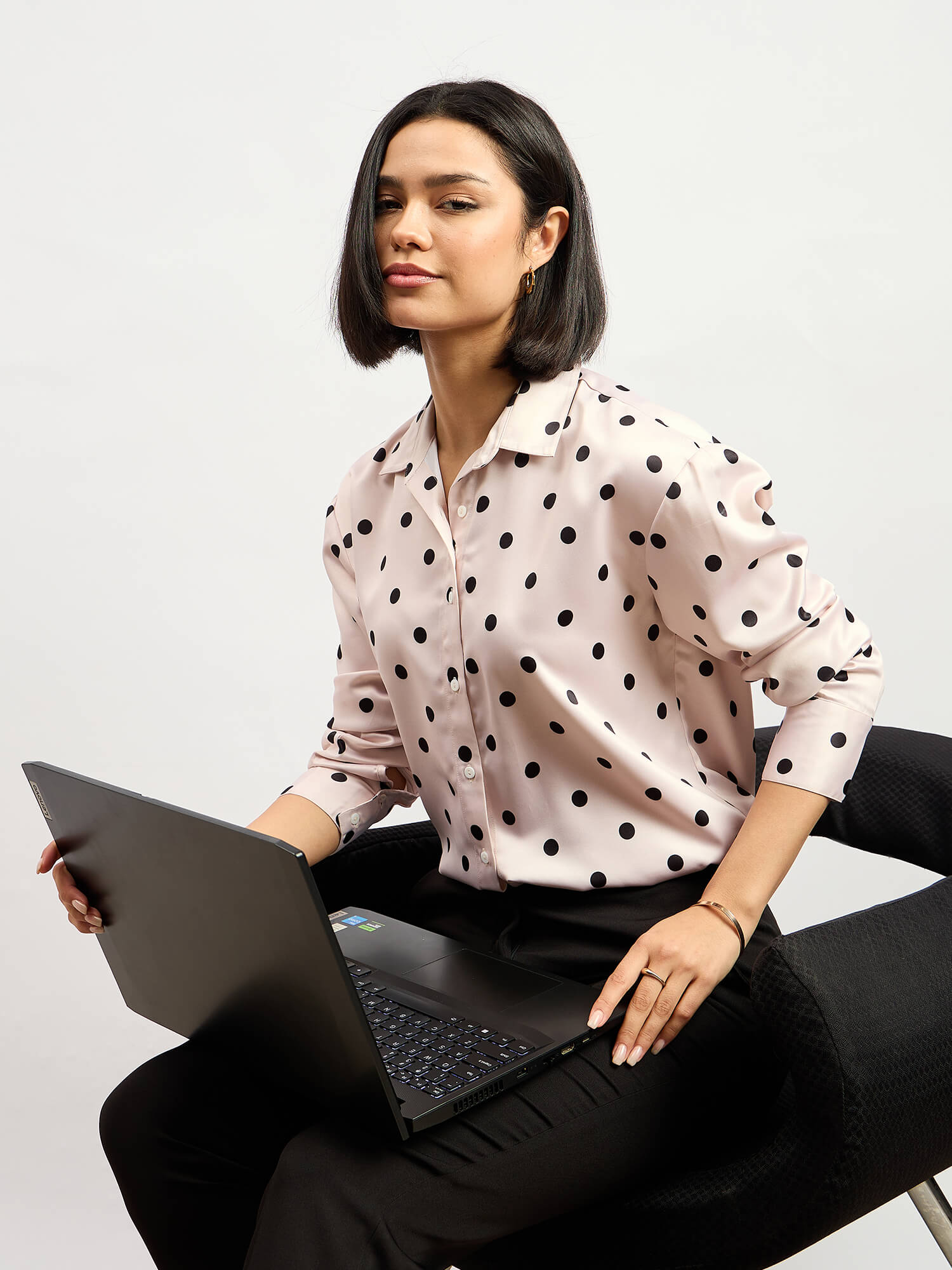 Versace Oversized Polka Shirt - Beige & Black - SALT Attire