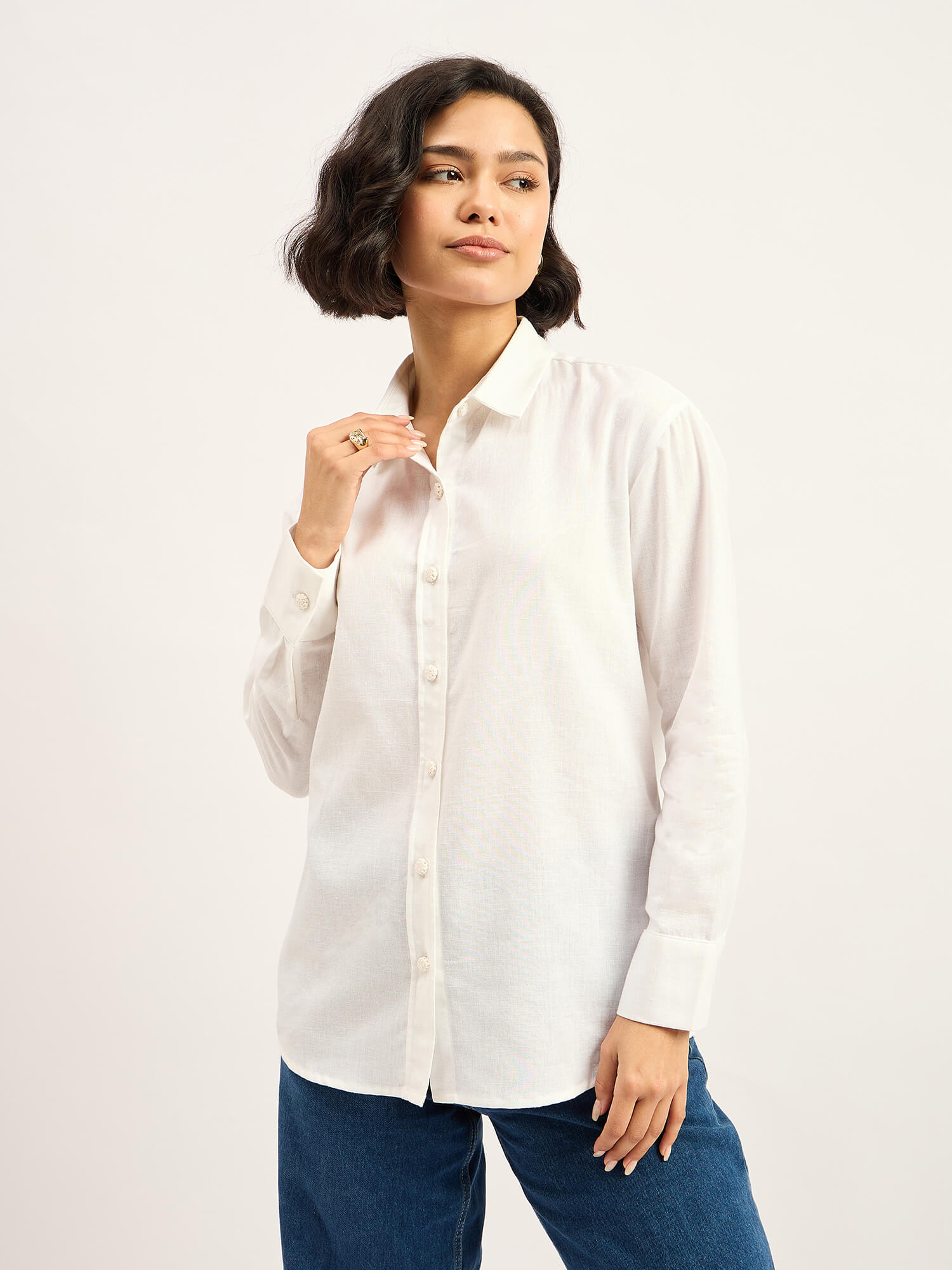 Mallow Drop Shoulder Button Down Shirt - White
