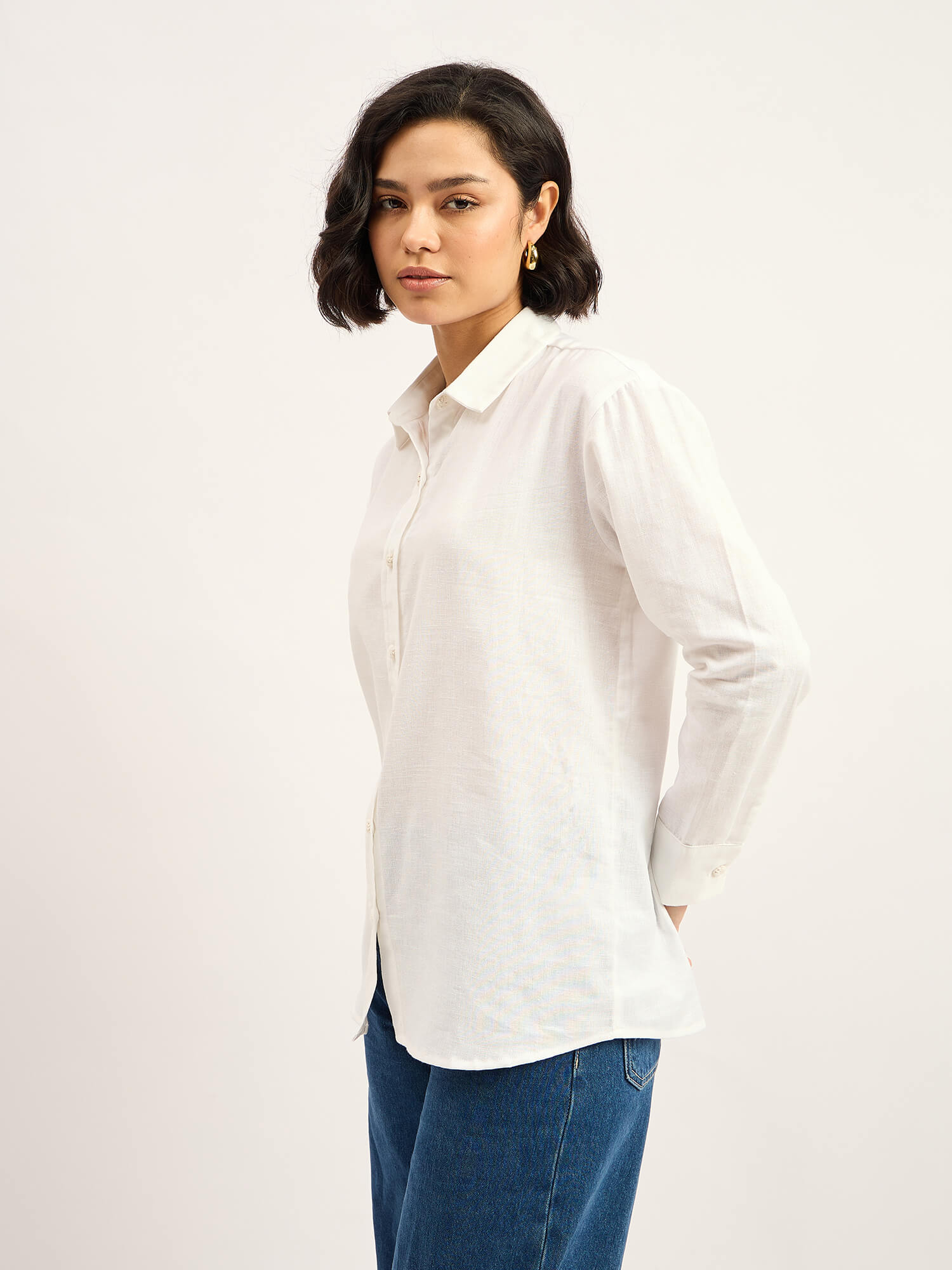 Mallow Drop Shoulder Button Down Shirt - White