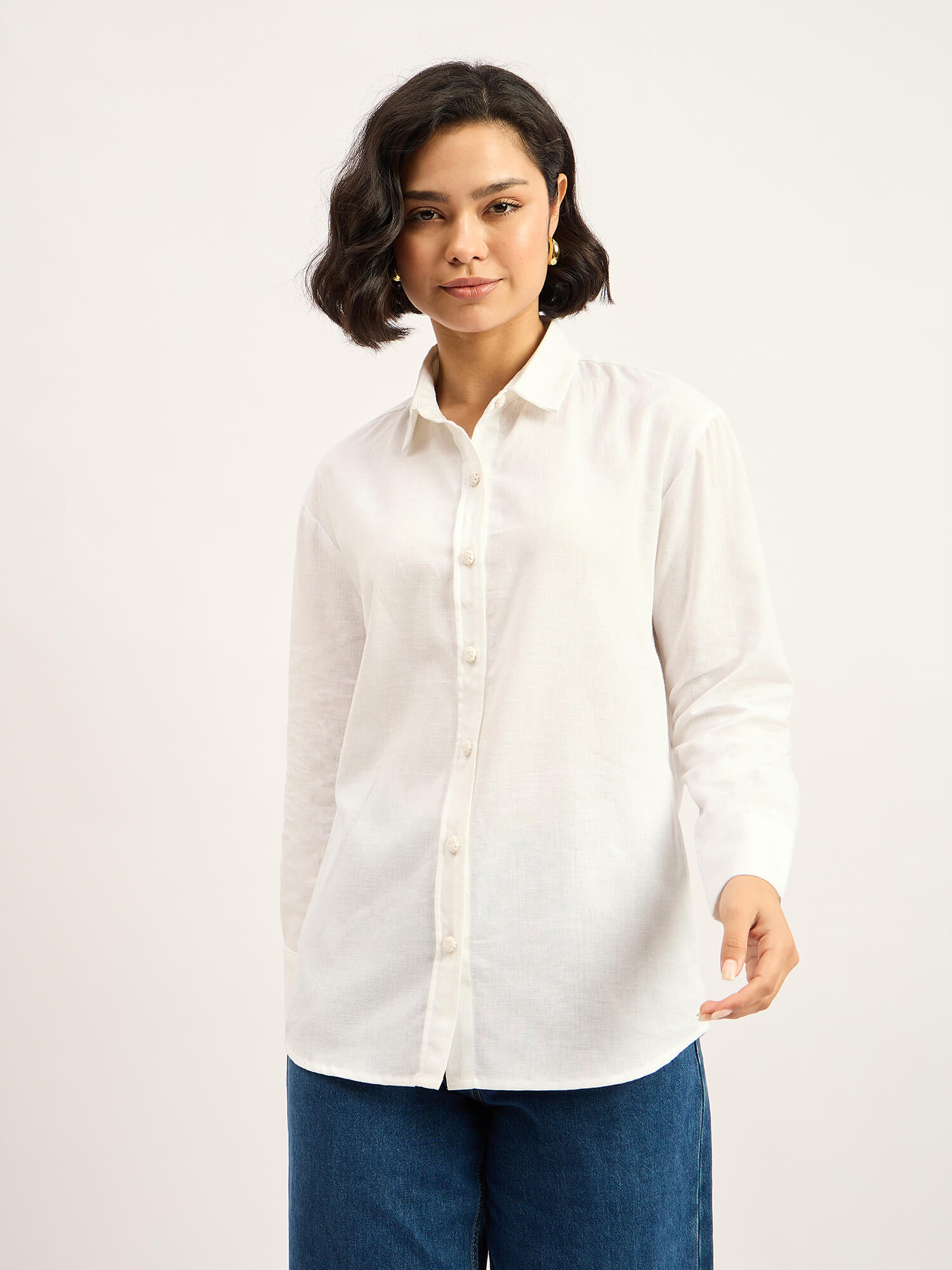 Mallow Drop Shoulder Button Down Shirt - White