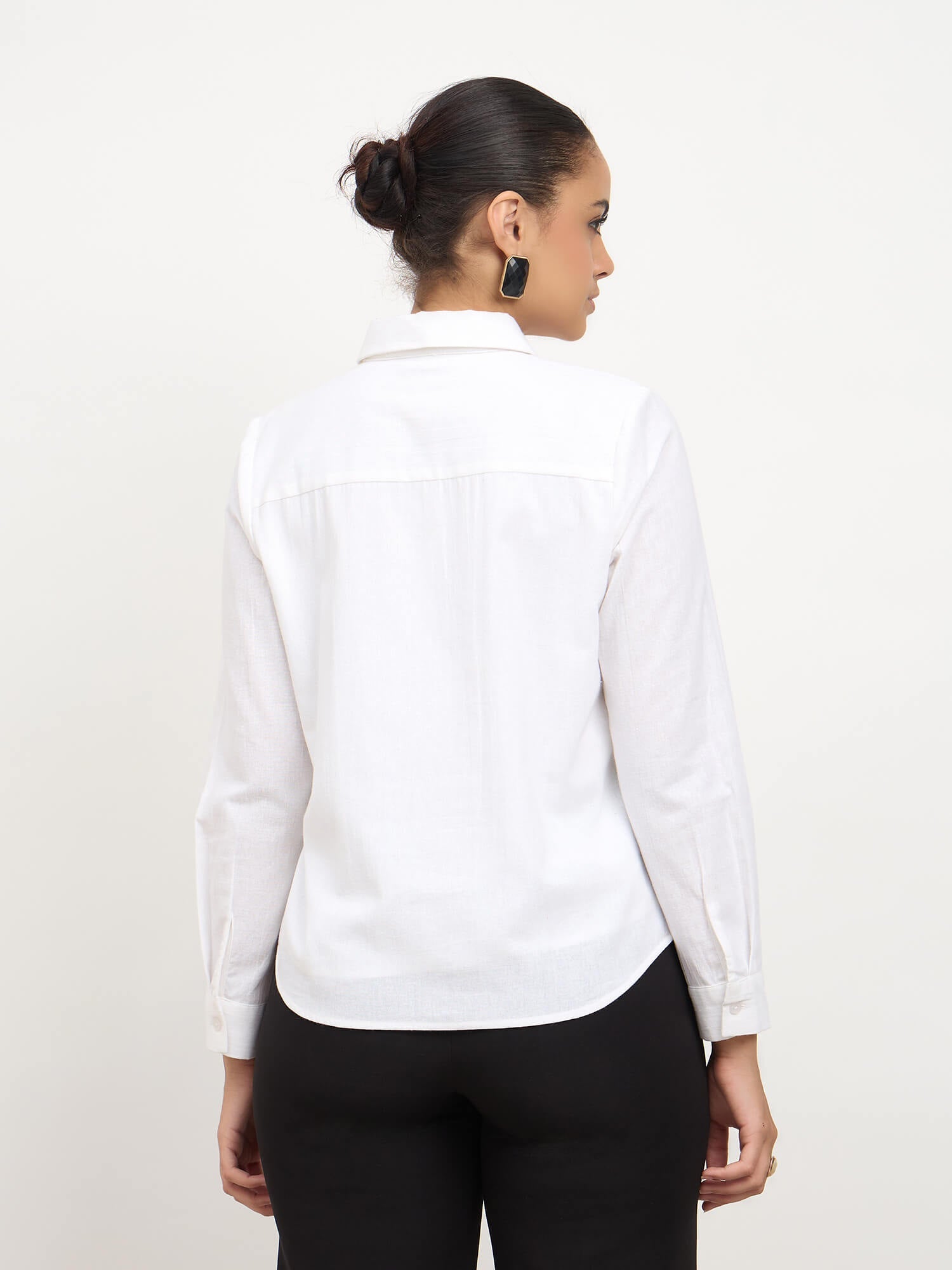 Areum Pintuck Detail Cotton Shirt-White