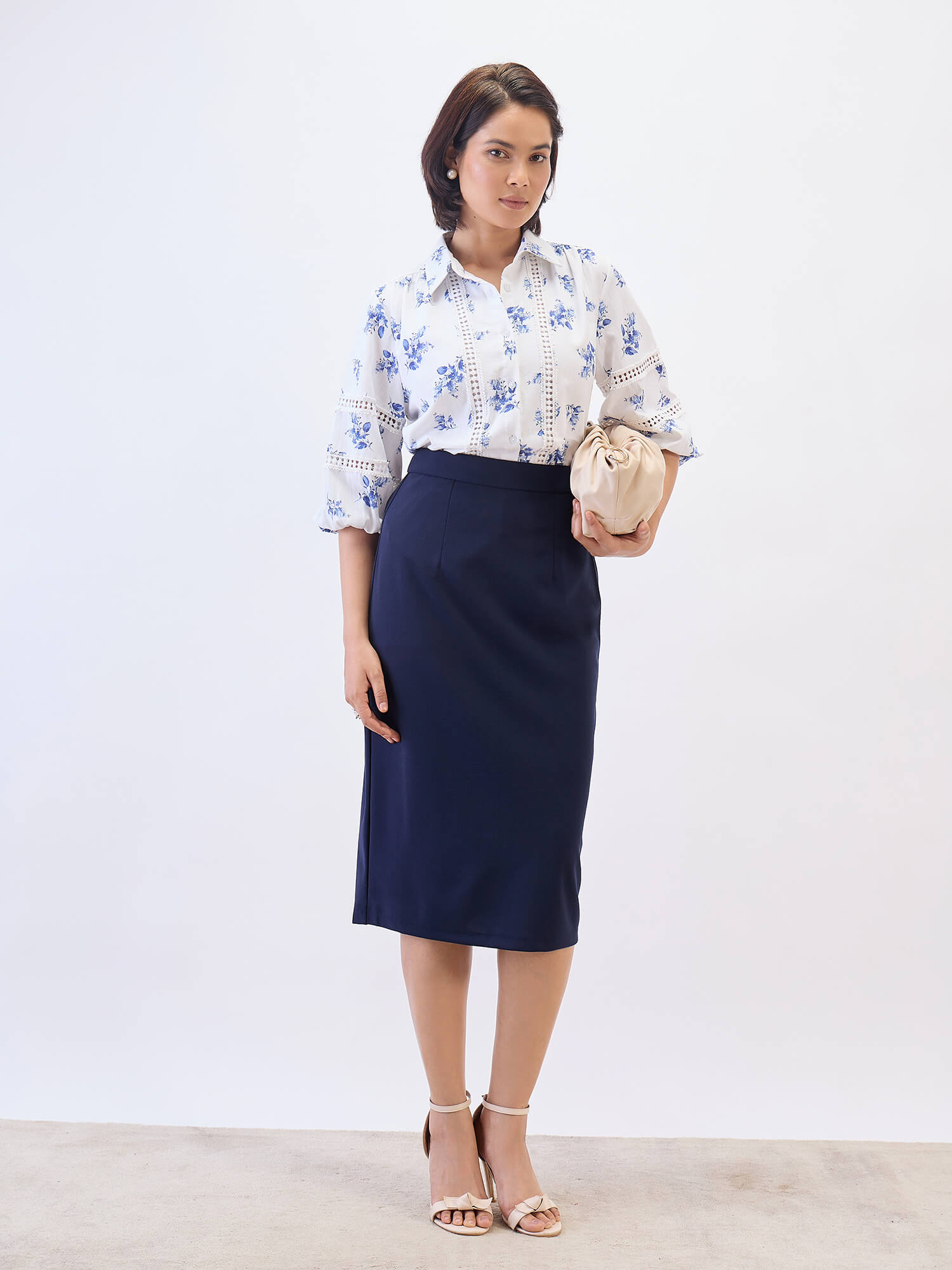 Aloha Lace Puff sleeve shirt-White