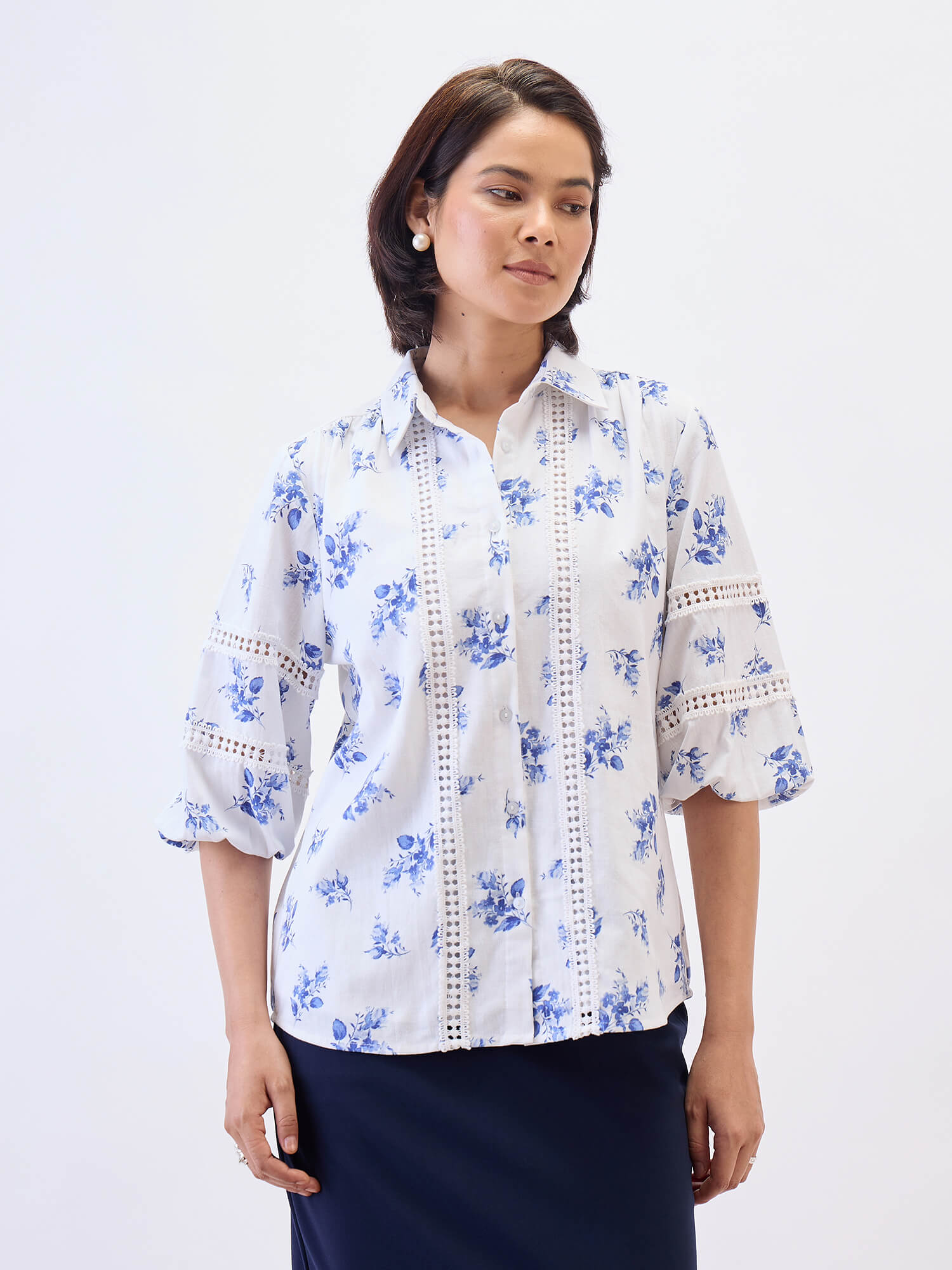 Aloha Lace Puff sleeve shirt-White