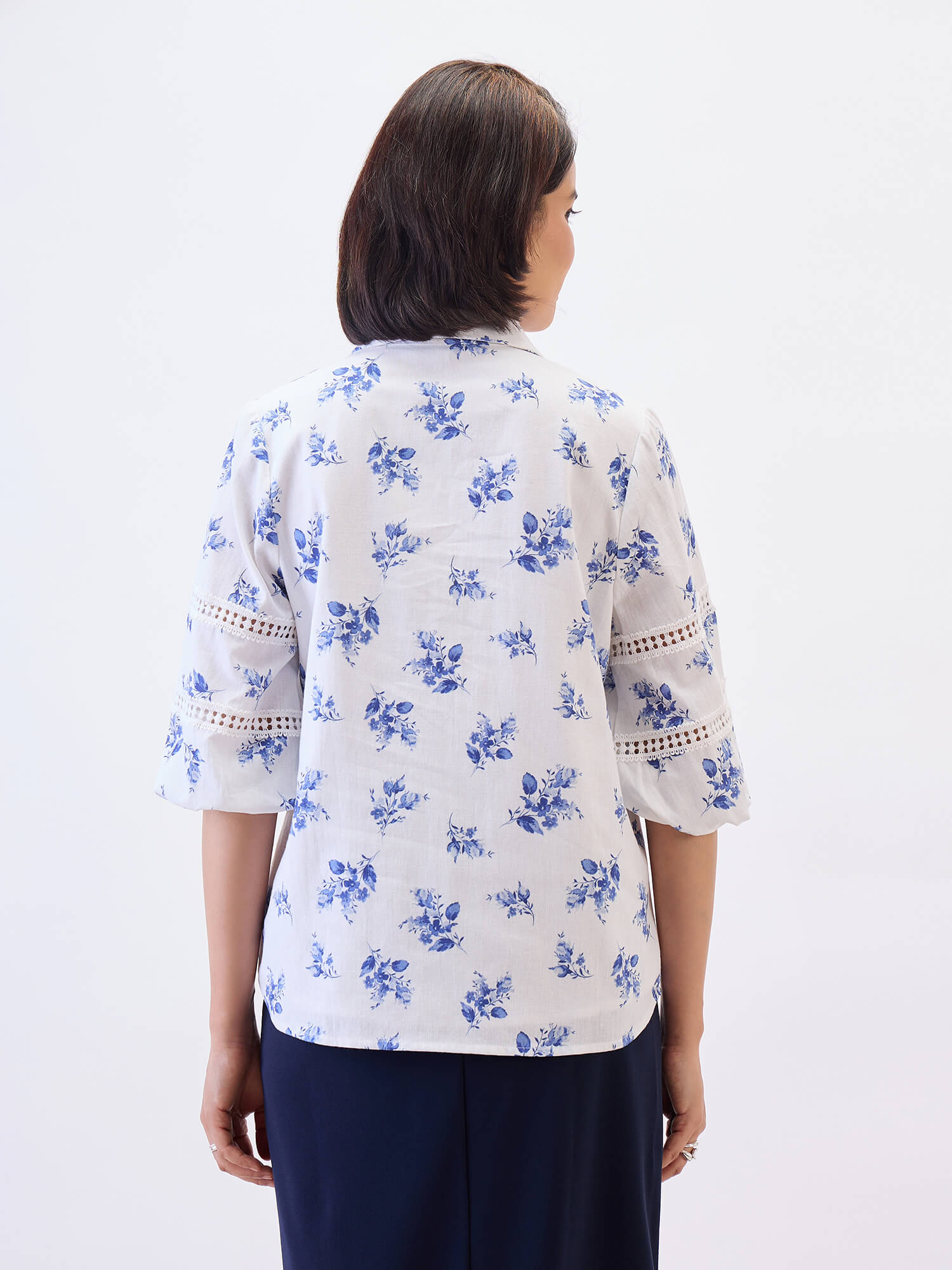 Aloha Lace Puff sleeve shirt-White