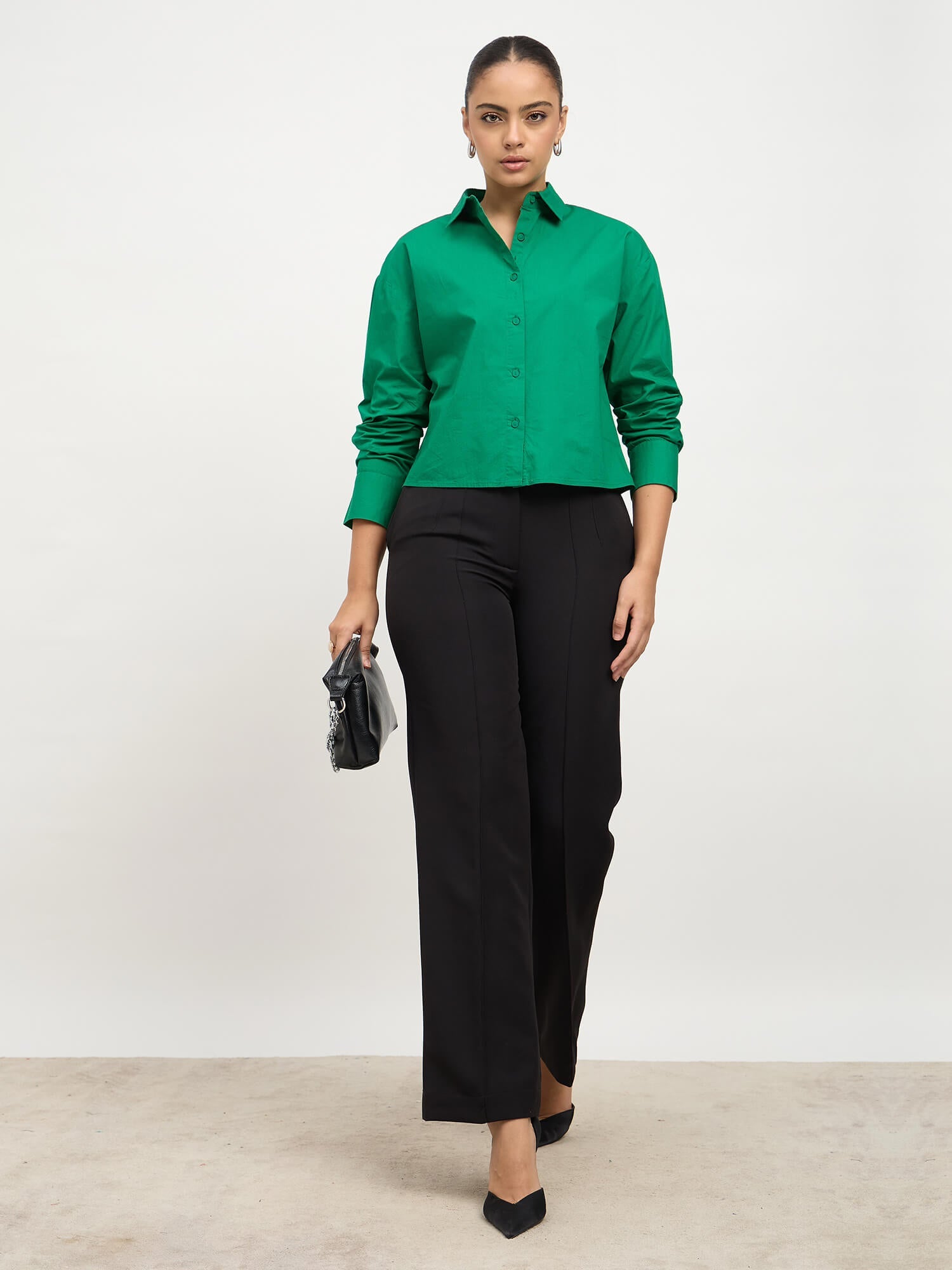 Solith Collared Cropped Shirt-Green