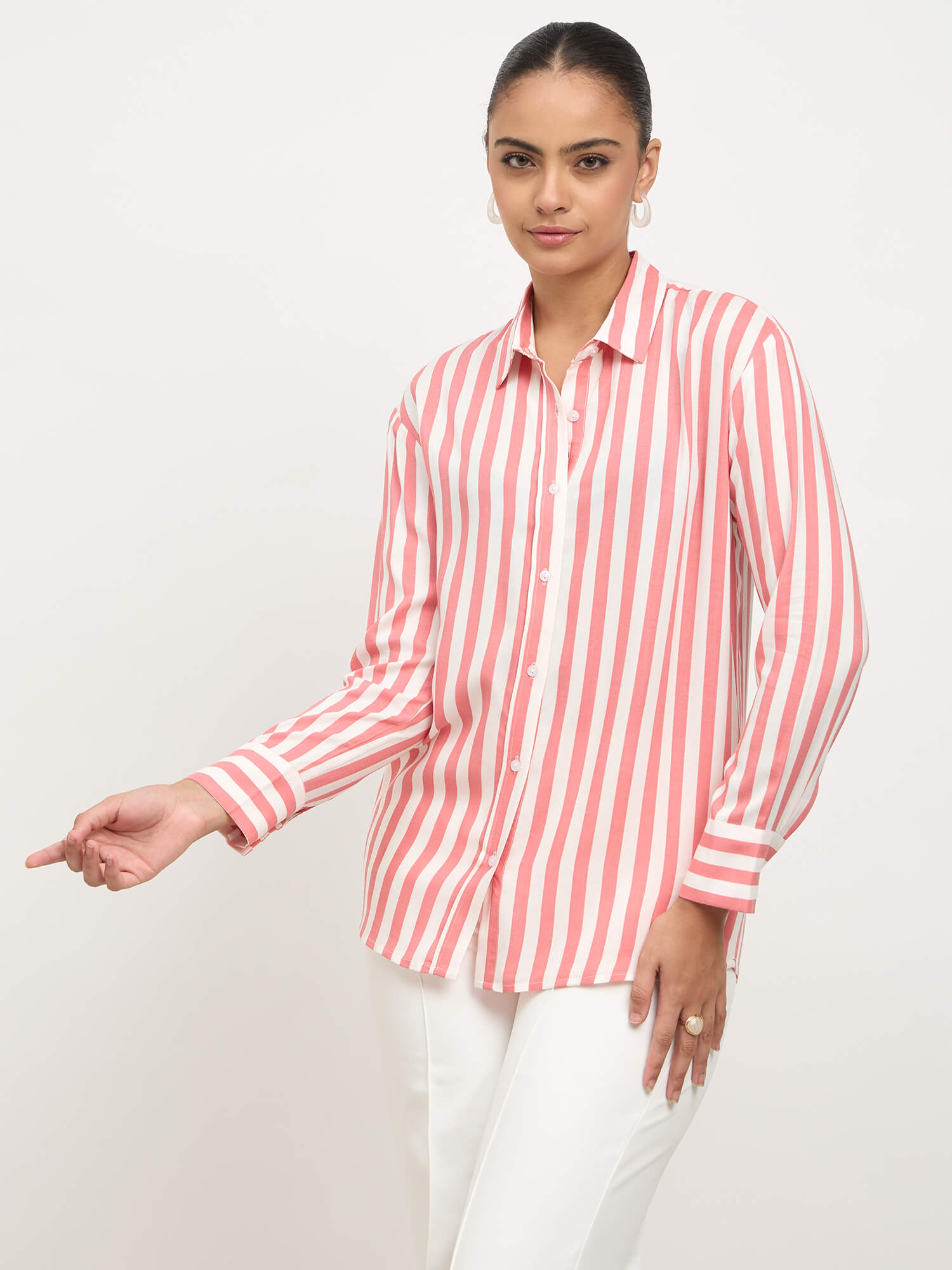 Fiora Oversized Shirt-Pink & White