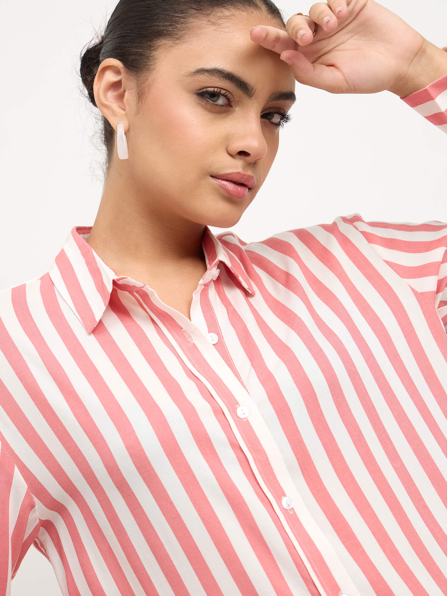 Fiora Oversized Shirt-Pink & White