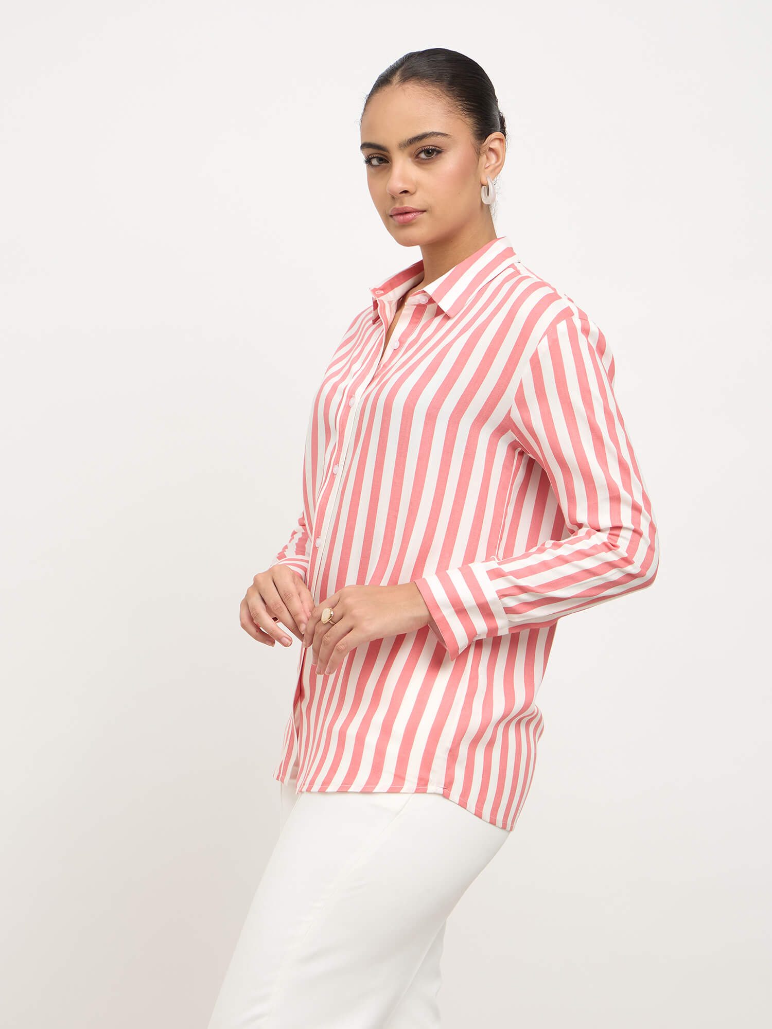 Fiora Oversized Shirt-Pink & White