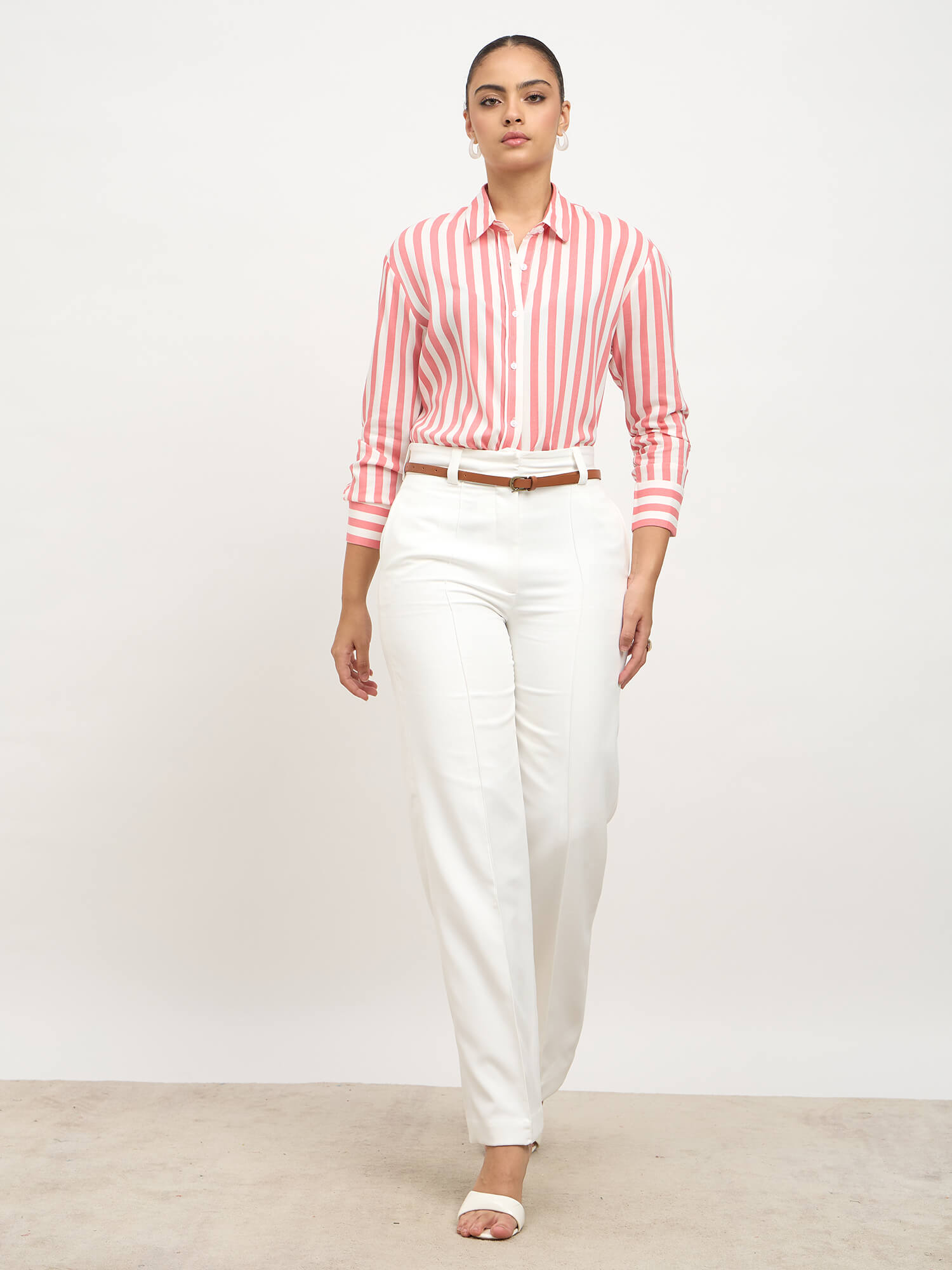 Fiora Oversized Shirt-Pink & White