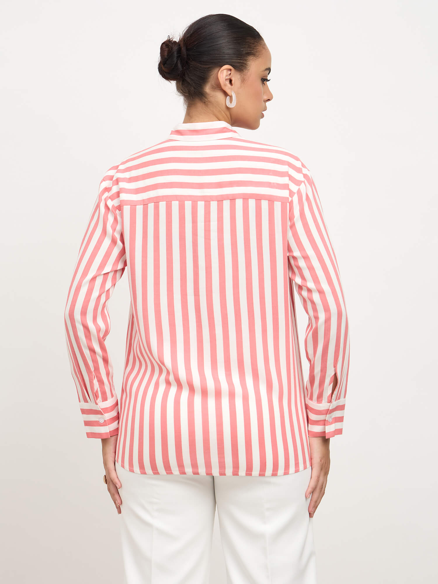 Fiora Oversized Shirt-Pink & White