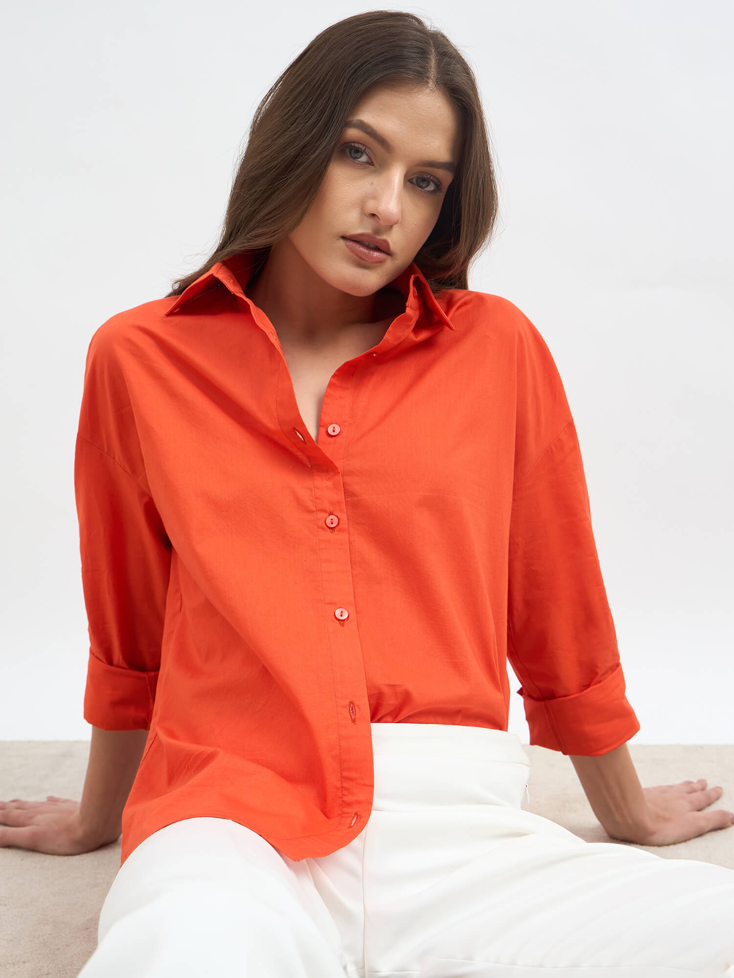 Solace Oversize Drop Shoulder Shirt-Tangerine