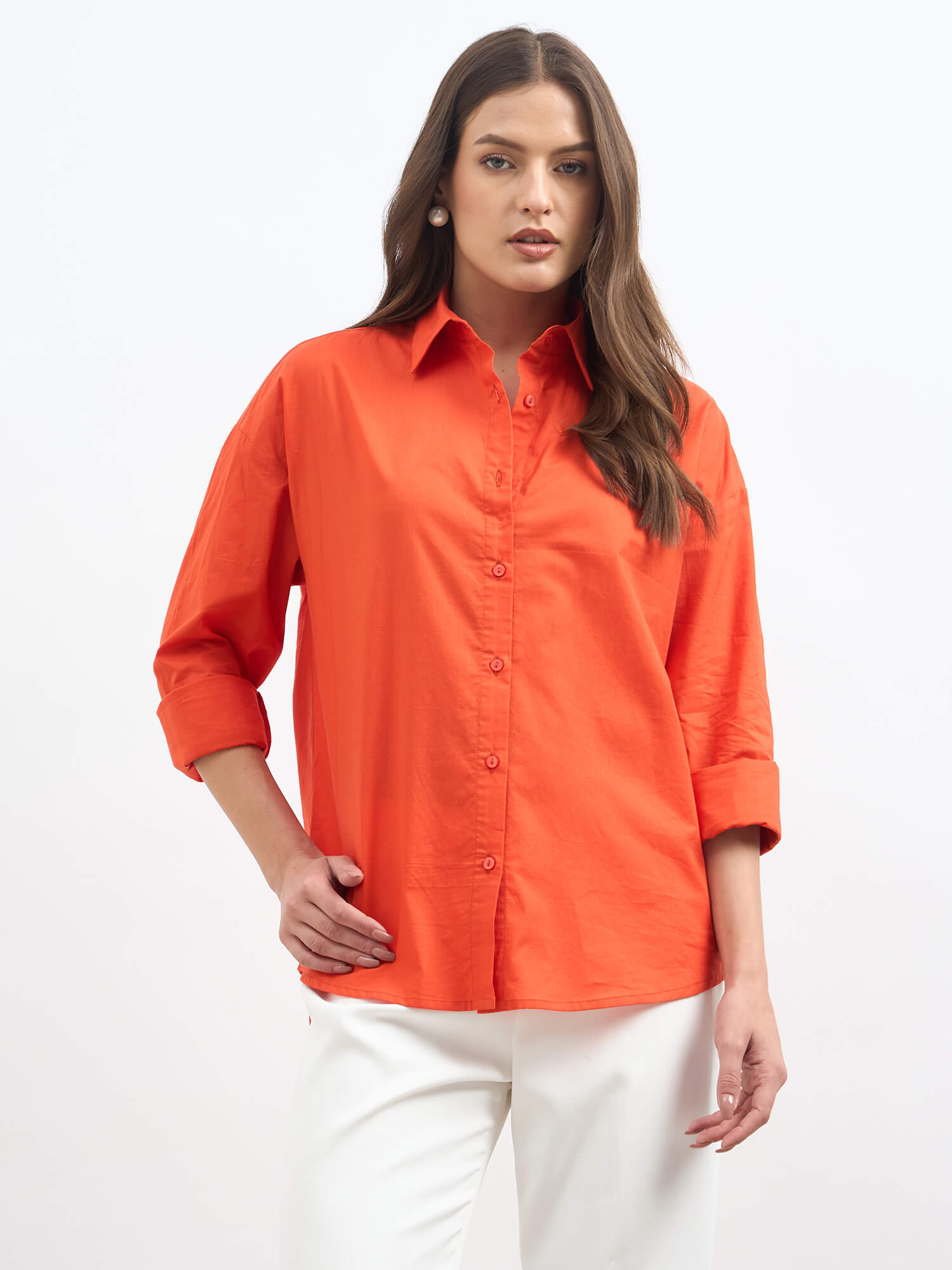 Solace Oversize Drop Shoulder Shirt-Tangerine