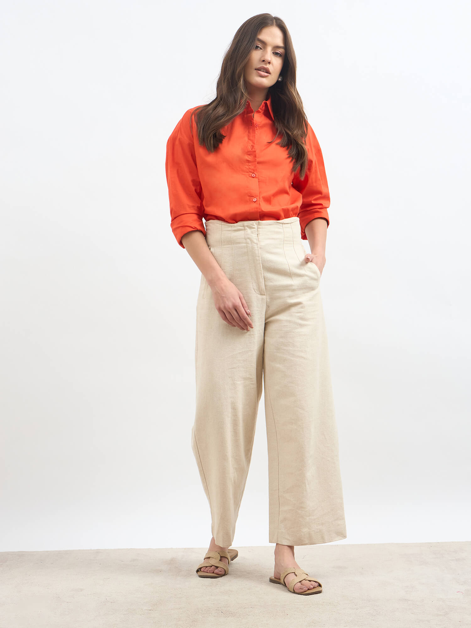 Solace Oversize Drop Shoulder Shirt-Tangerine