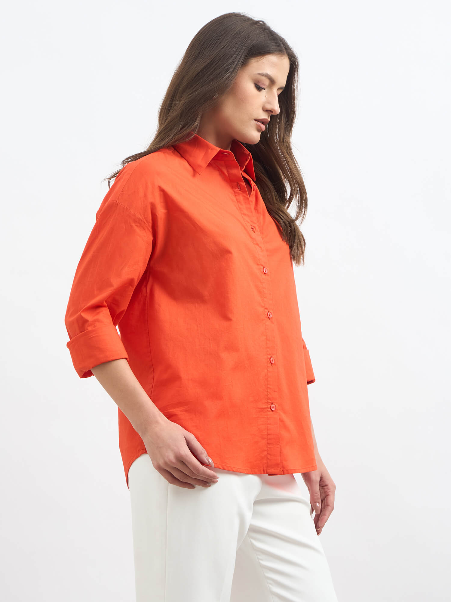 Solace Oversize Drop Shoulder Shirt-Tangerine