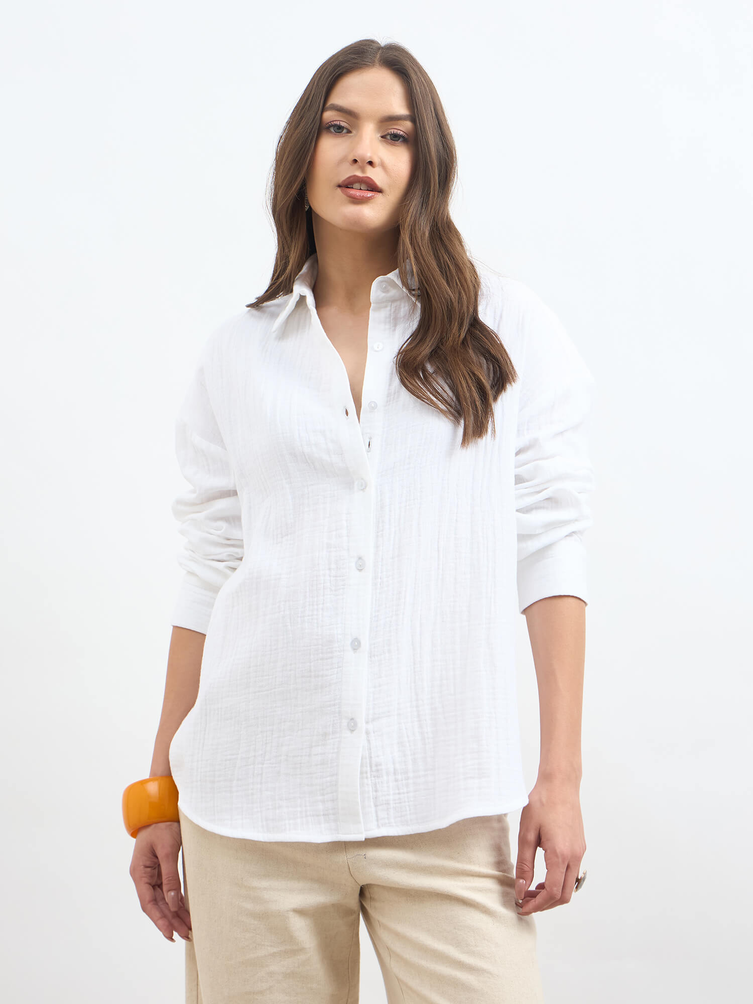 Solace Oversize Drop Shoulder Shirt-White