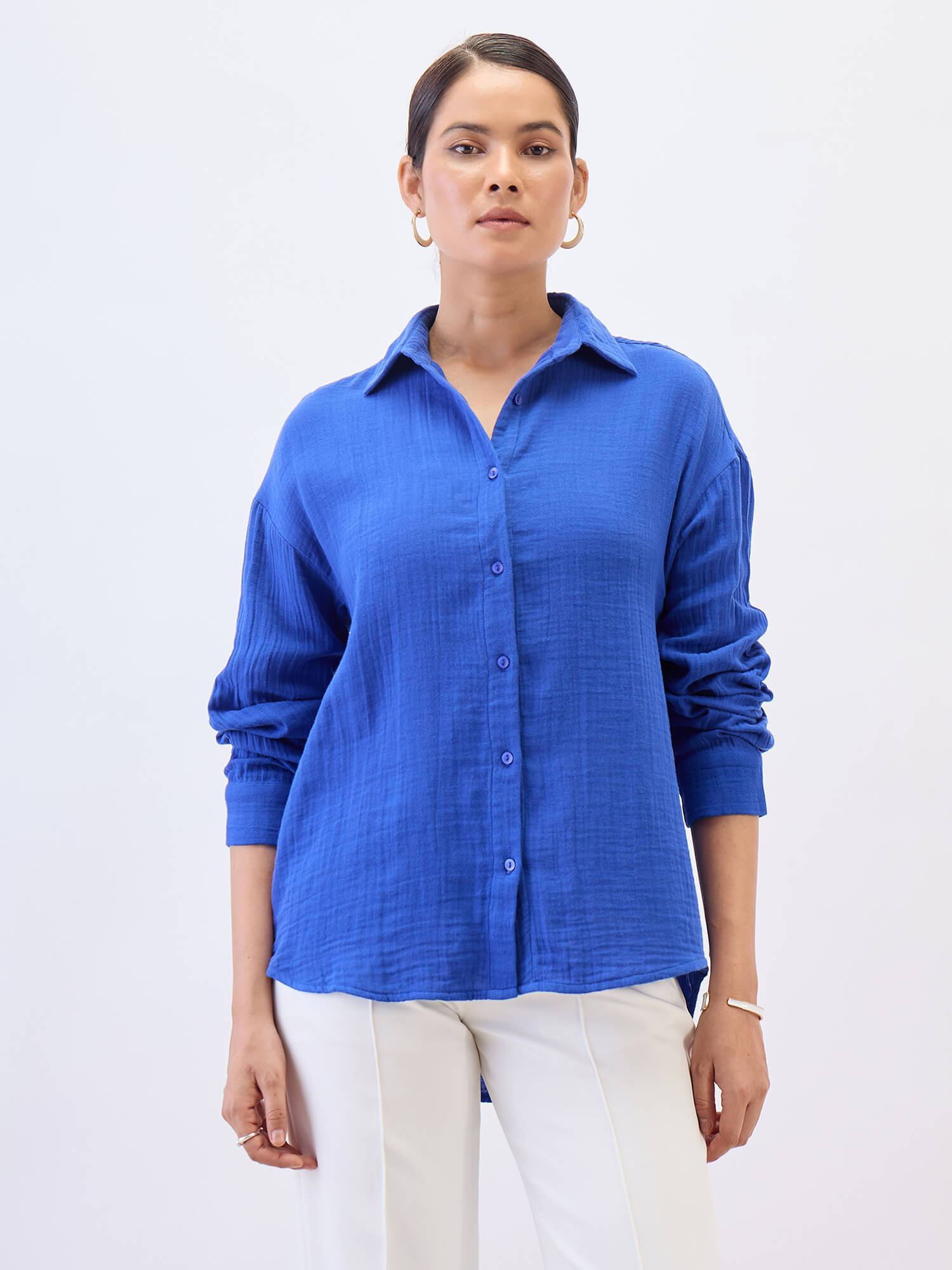 Solace Oversize Drop Shoulder Shirt-Cobalt Blue