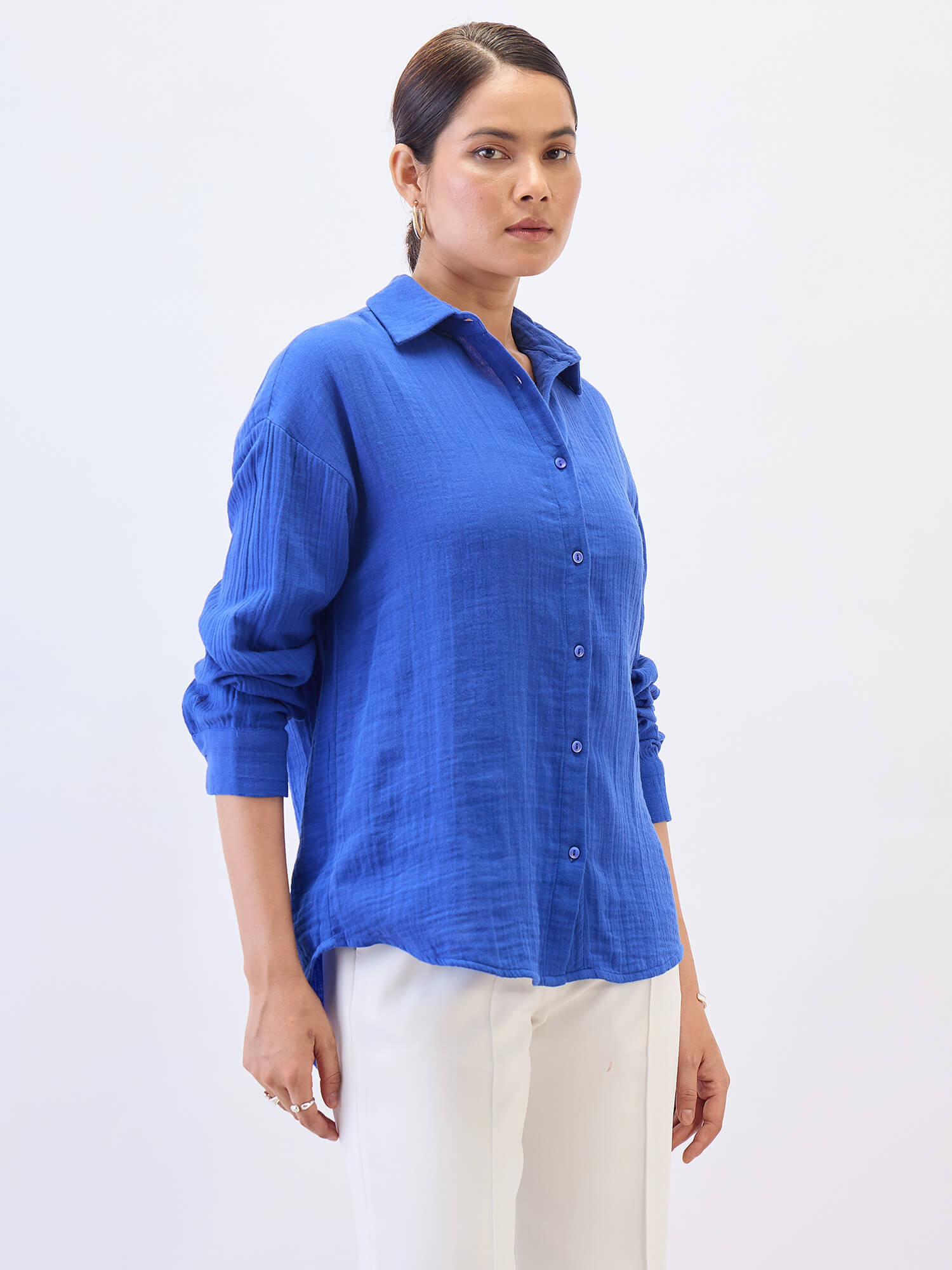Solace Oversize Drop Shoulder Shirt-Cobalt Blue