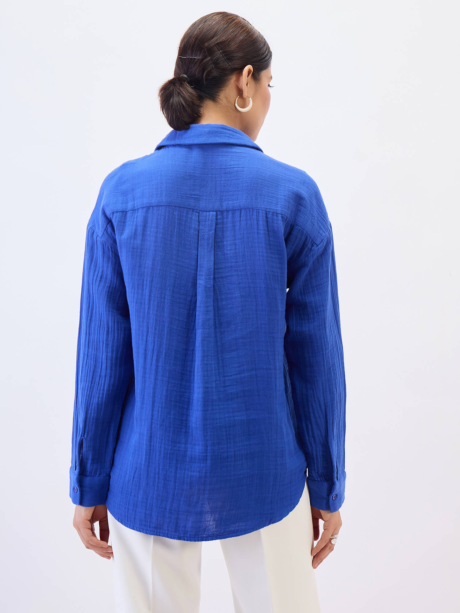 Solace Oversize Drop Shoulder Shirt-Cobalt Blue
