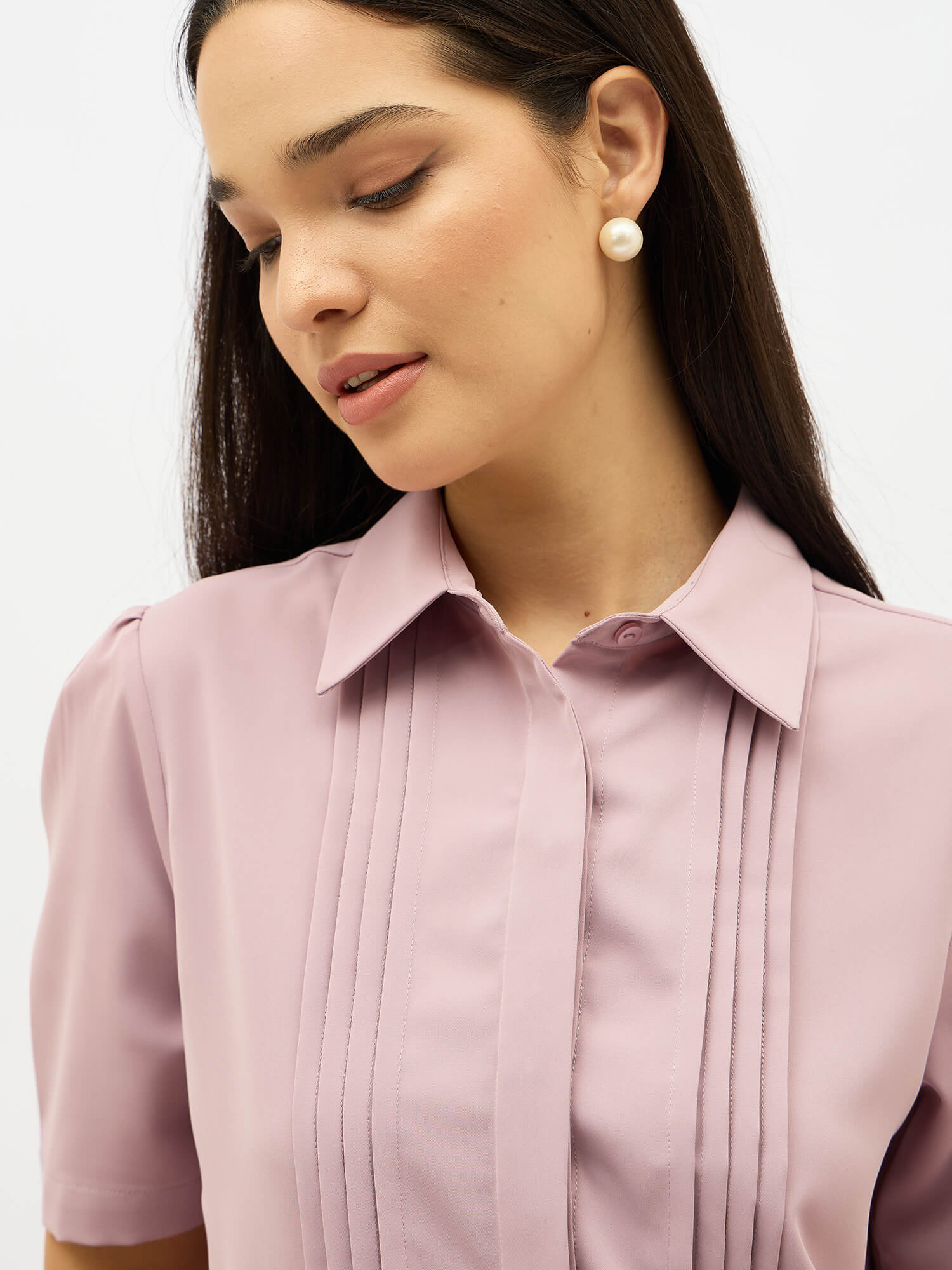 Becca Front Pleat Button Down Top-Dusty Mauve