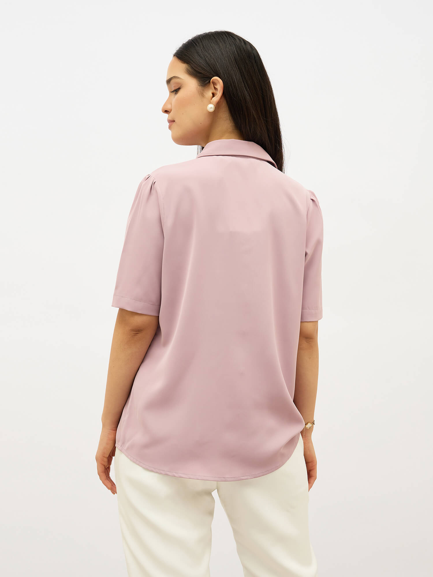 Becca Front Pleat Button Down Top-Dusty Mauve