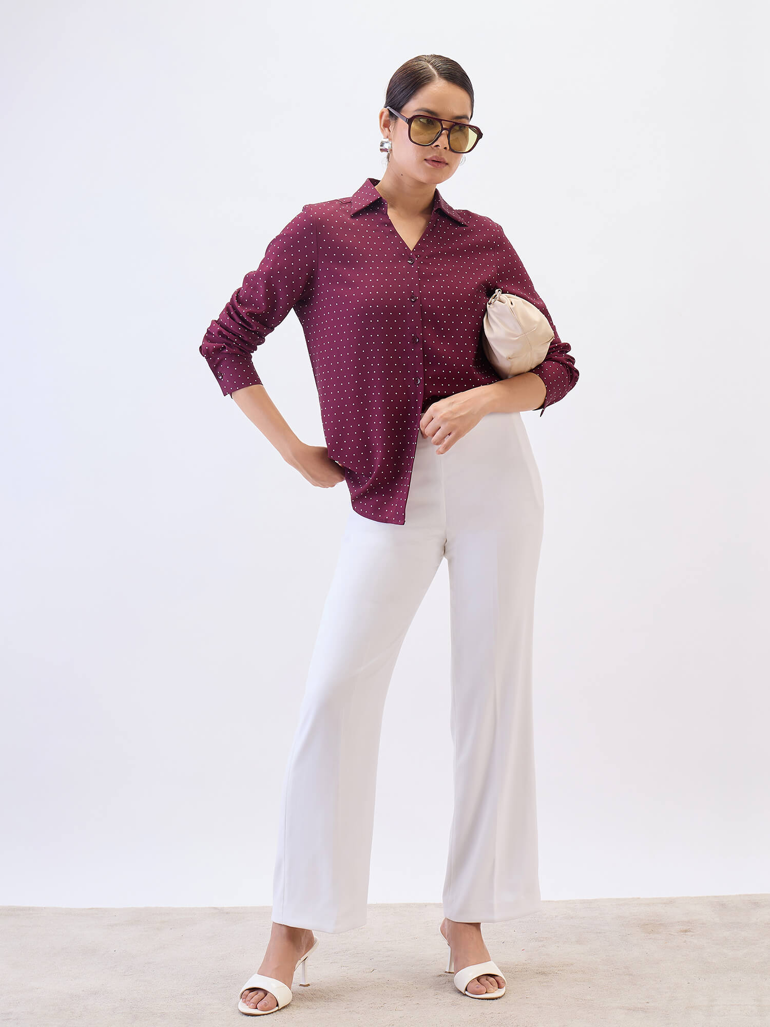 Cheryl Collared V-neck Shirt-Wine