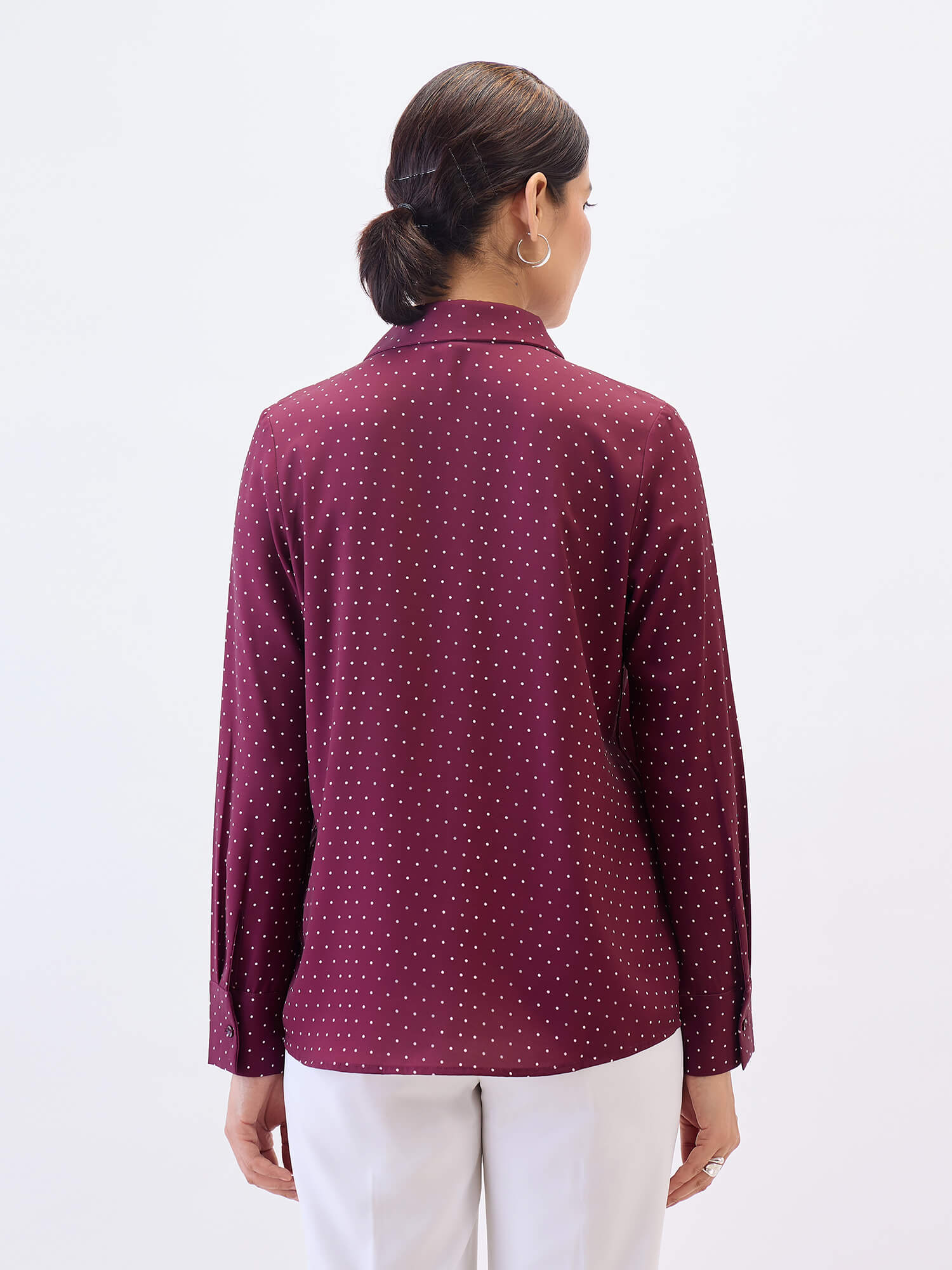 Cheryl Collared V-neck Shirt-Wine