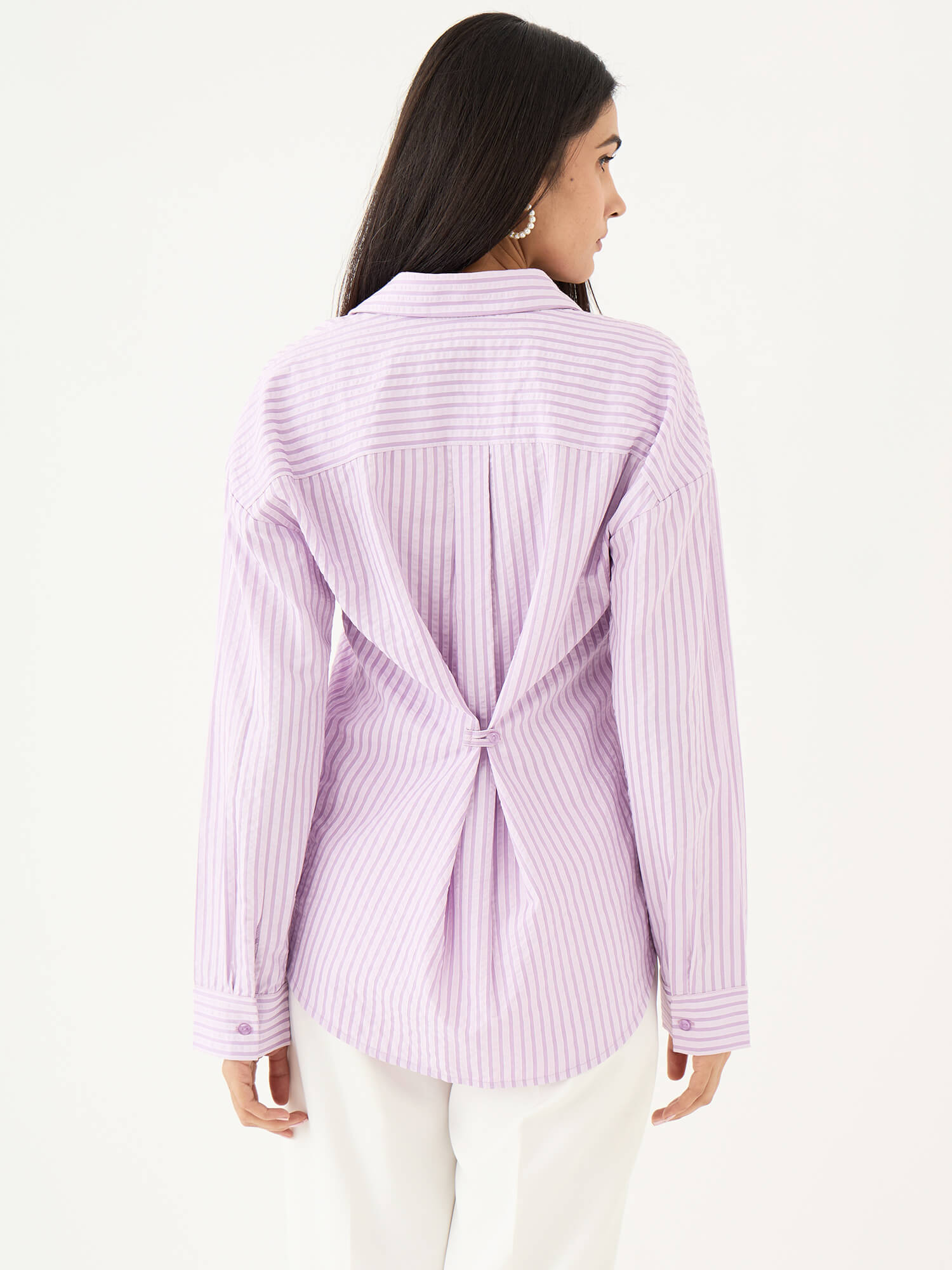 Airel Lace Detail Striped Shirt-Lilac