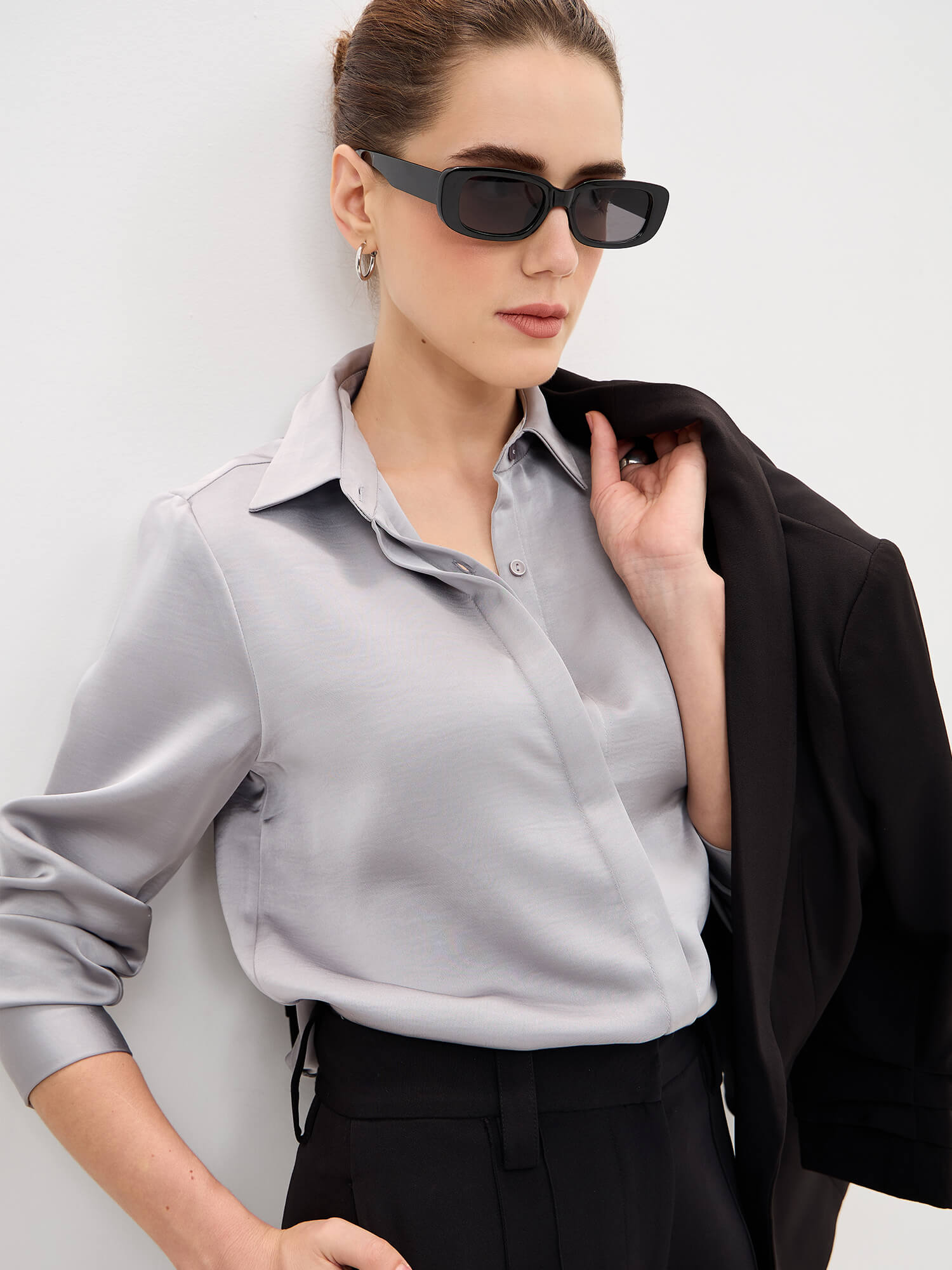 Velin Concealed Placket Shirt-Grey