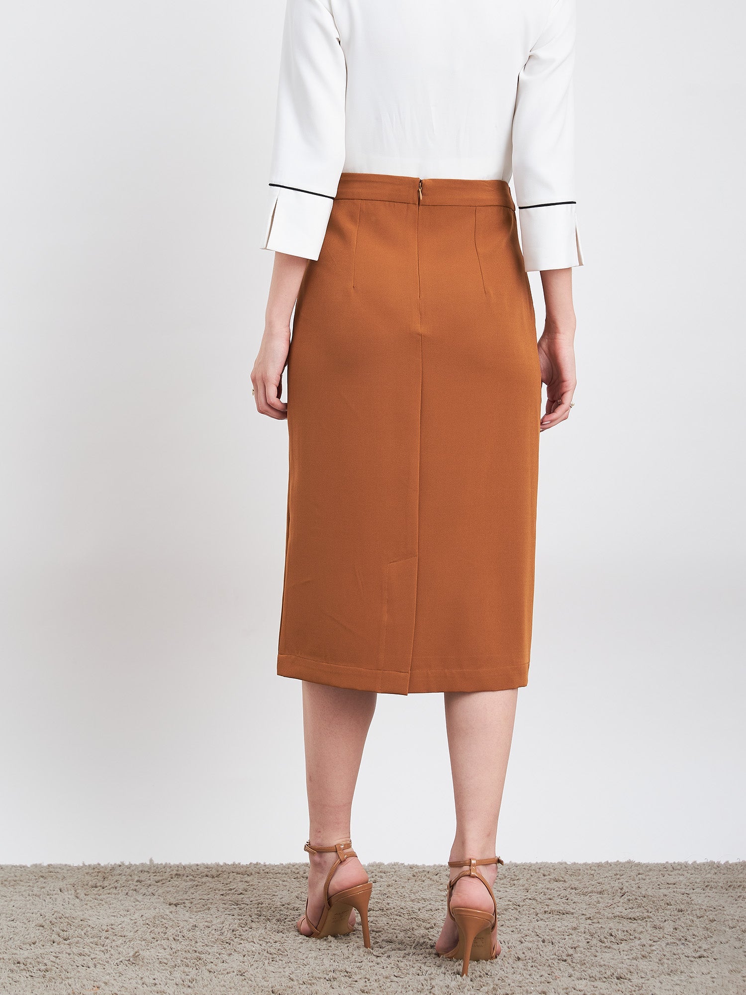 Ardor Long pencil fit skirt-Tan Brown