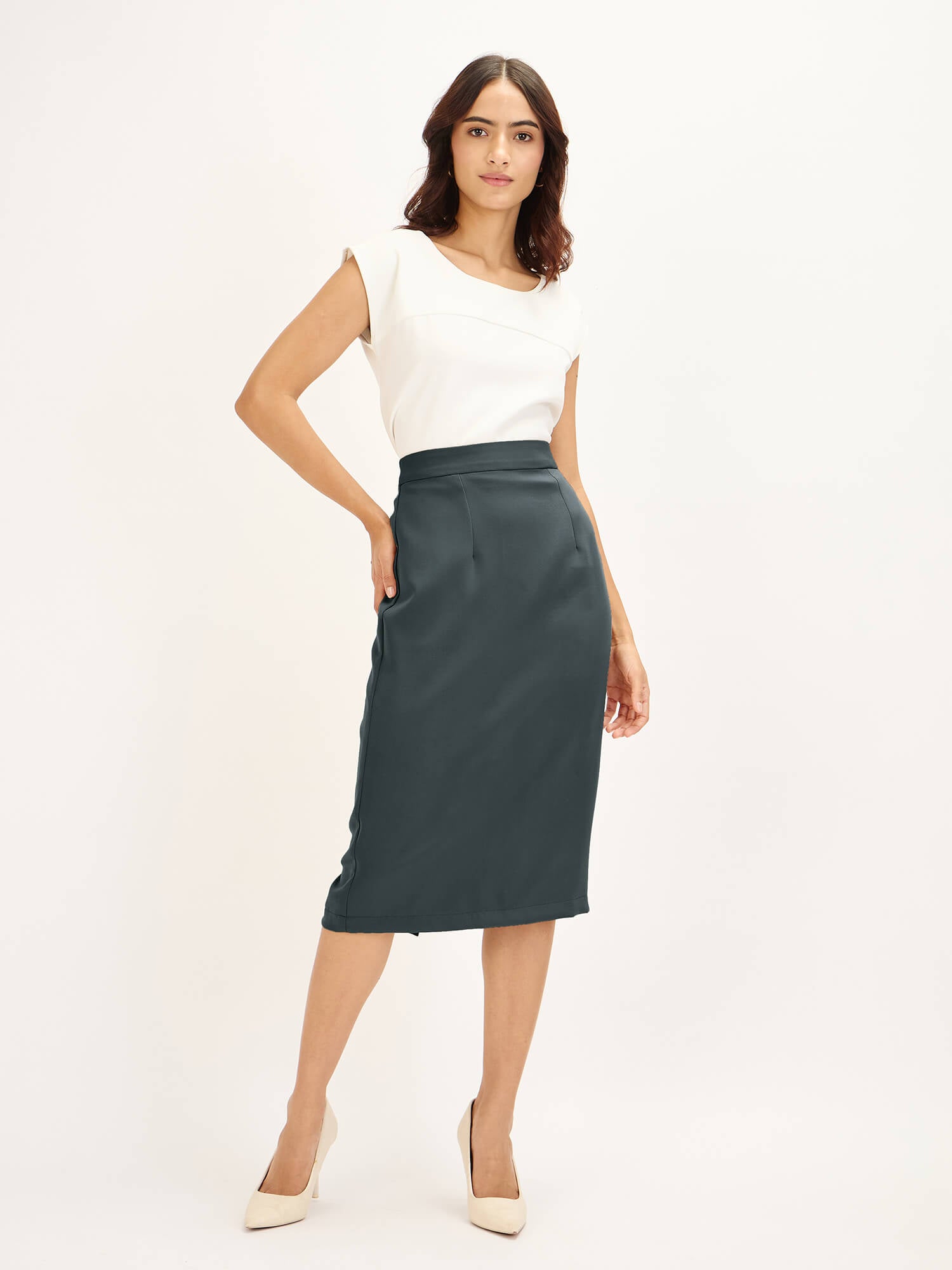 Seine Work Ready Long Pencil Skirt -Dark Grey