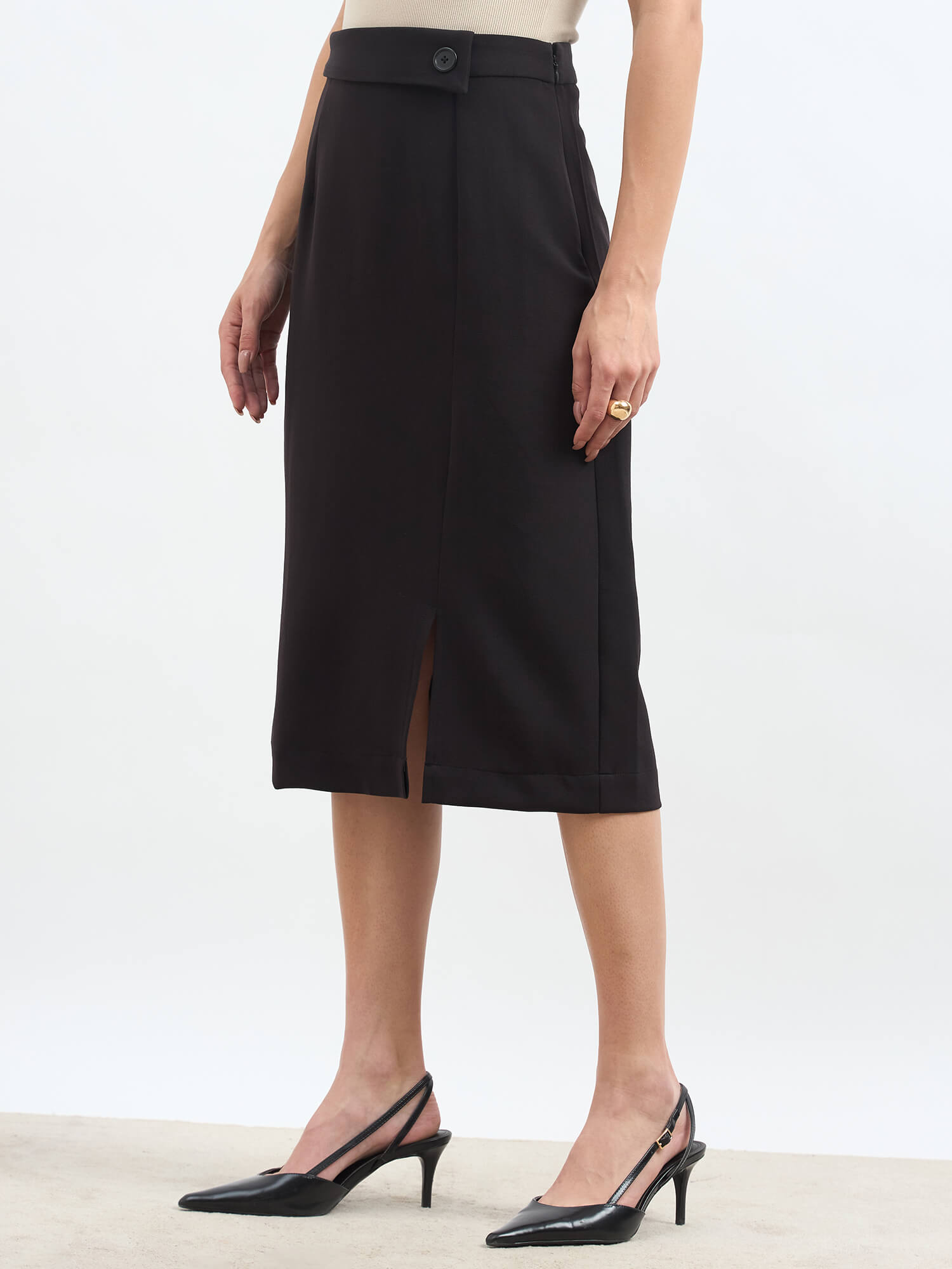 Artsy Flap Detailing Skirt - Jet Black