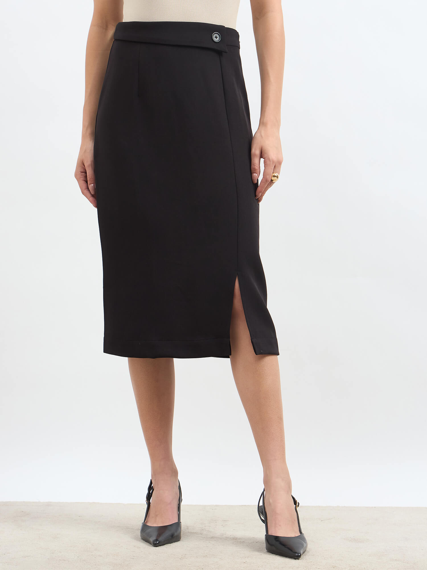 Artsy Flap Detailing Skirt - Jet Black