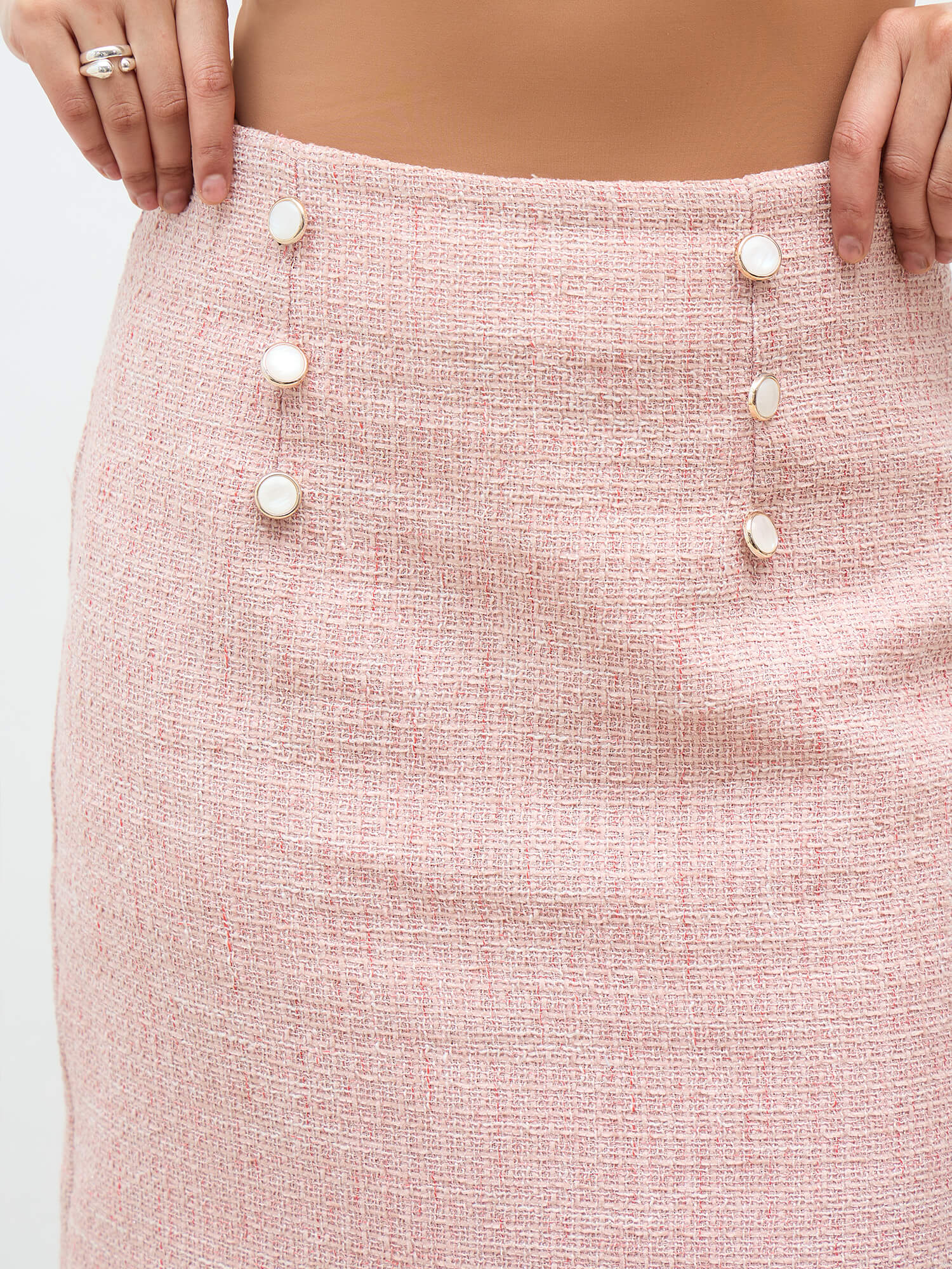 Tinsley Embellished Tweed Skirt-Blush Pink