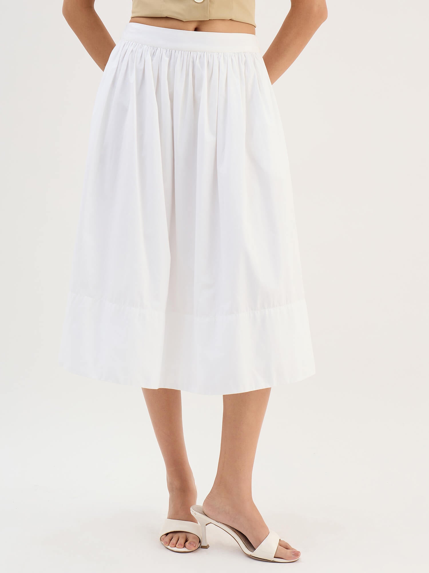 Ardena Elasticated Poplin Skirt-White