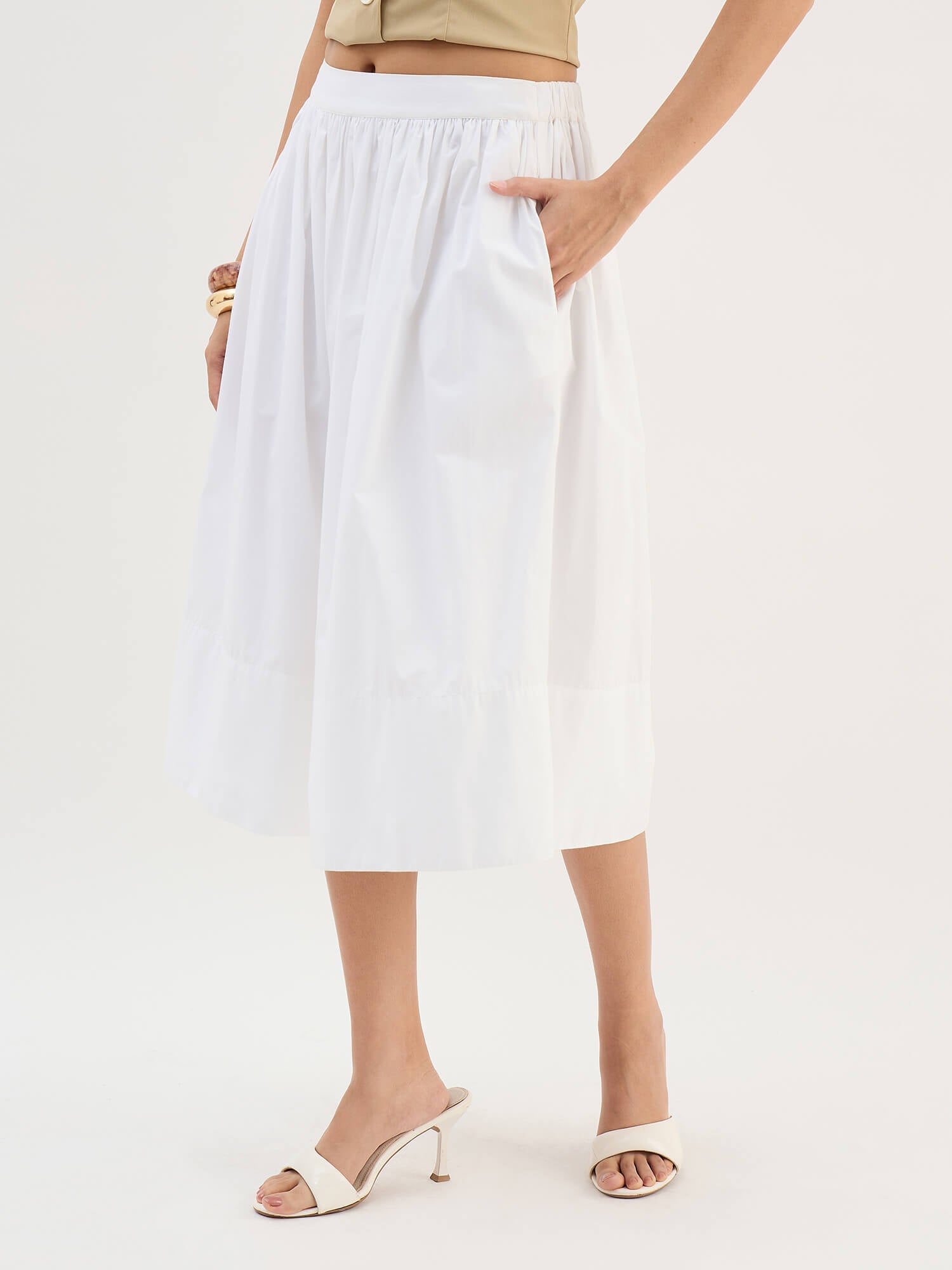 Ardena Elasticated Poplin Skirt-White