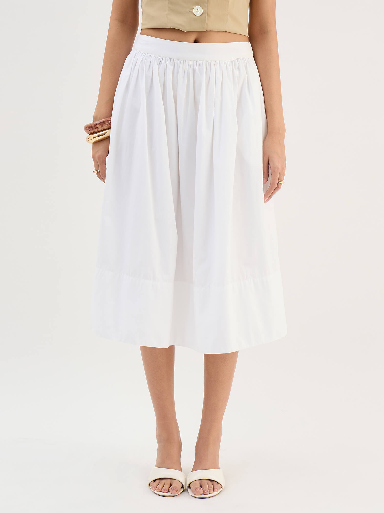 Ardena Elasticated Poplin Skirt-White