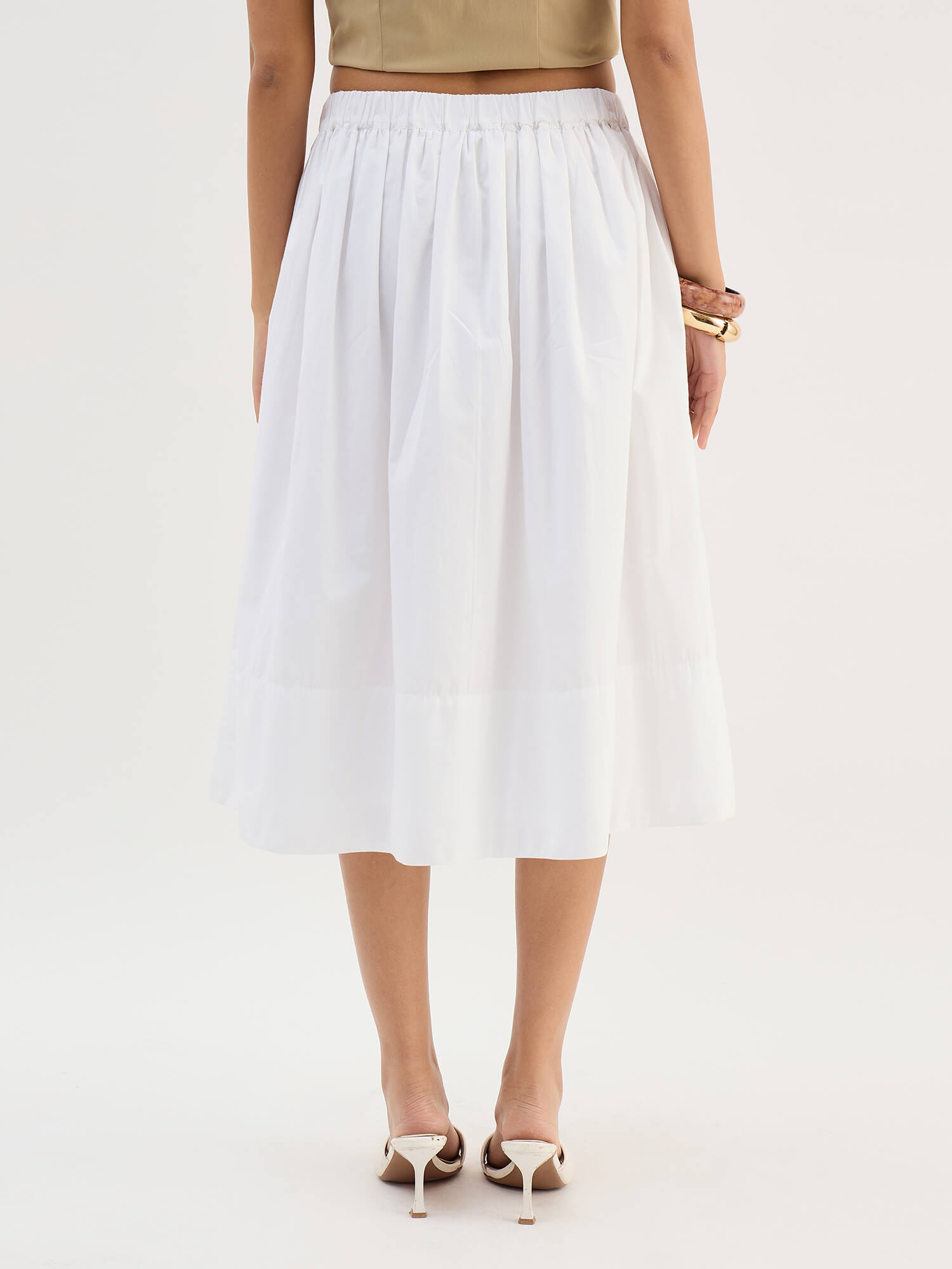 Ardena Elasticated Poplin Skirt-White