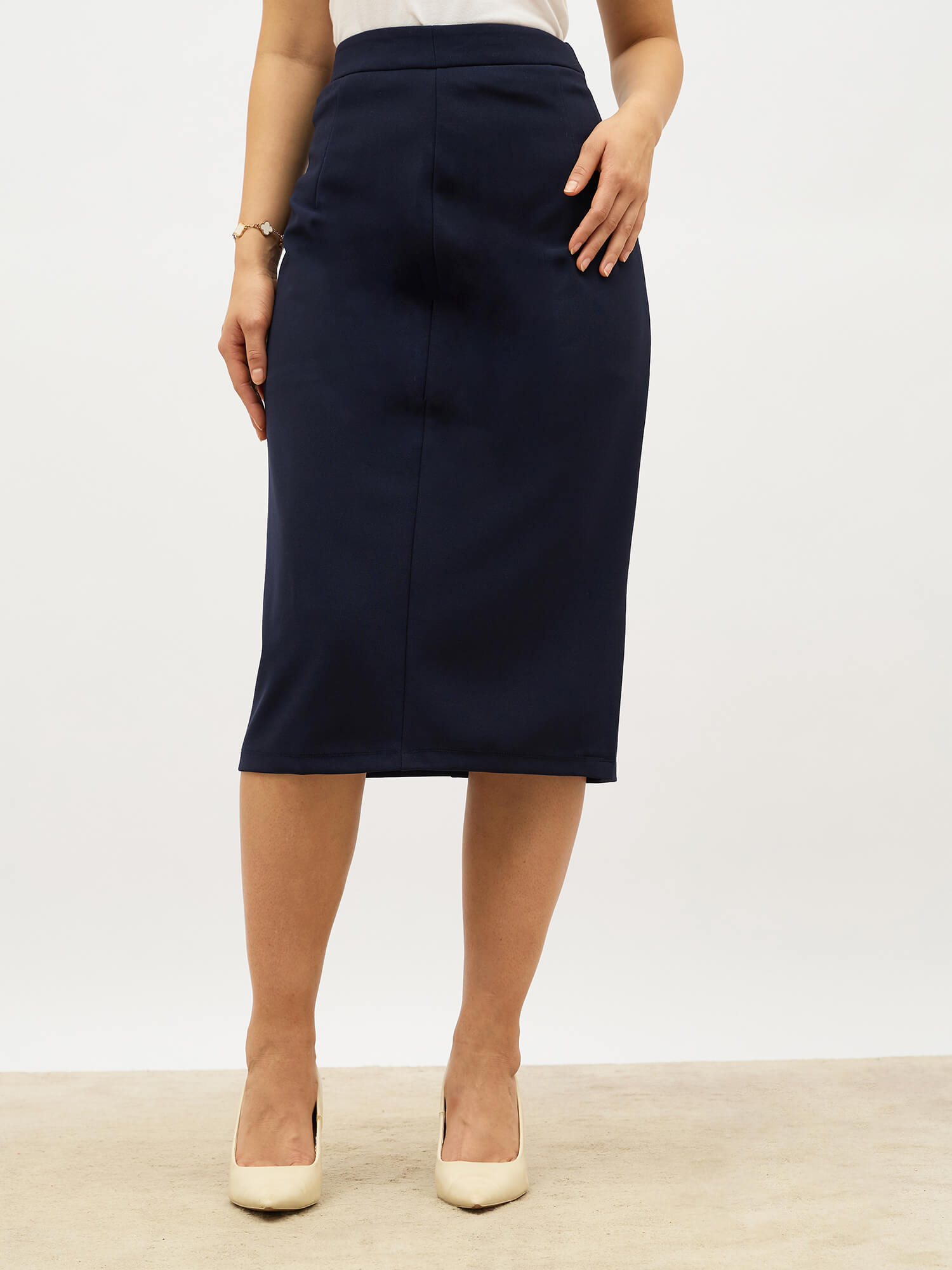 Ardor Pencil Fit Skirt-Navy