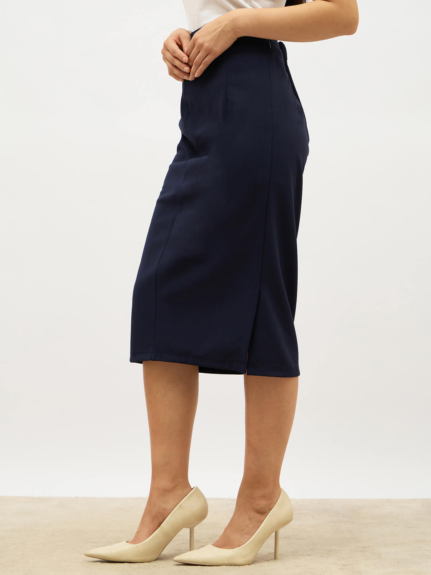 Ardor Pencil Fit Skirt-Navy