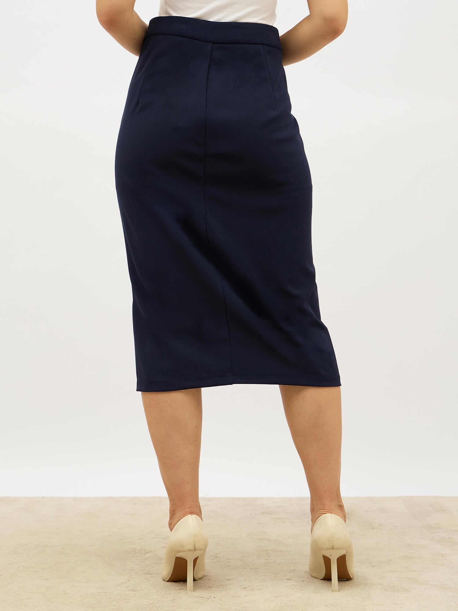 Ardor Pencil Fit Skirt-Navy