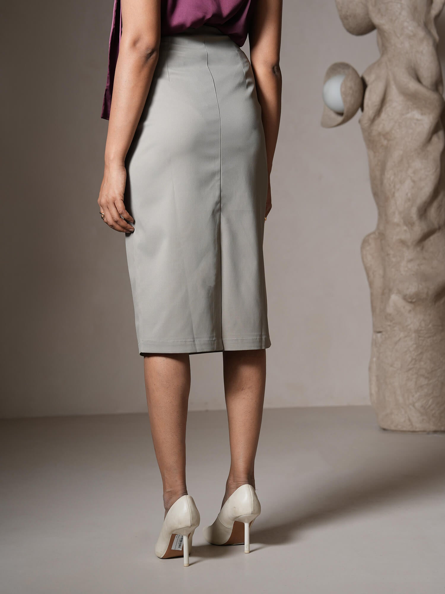 Kinsey Midi Length Pencil Skirt-Grey