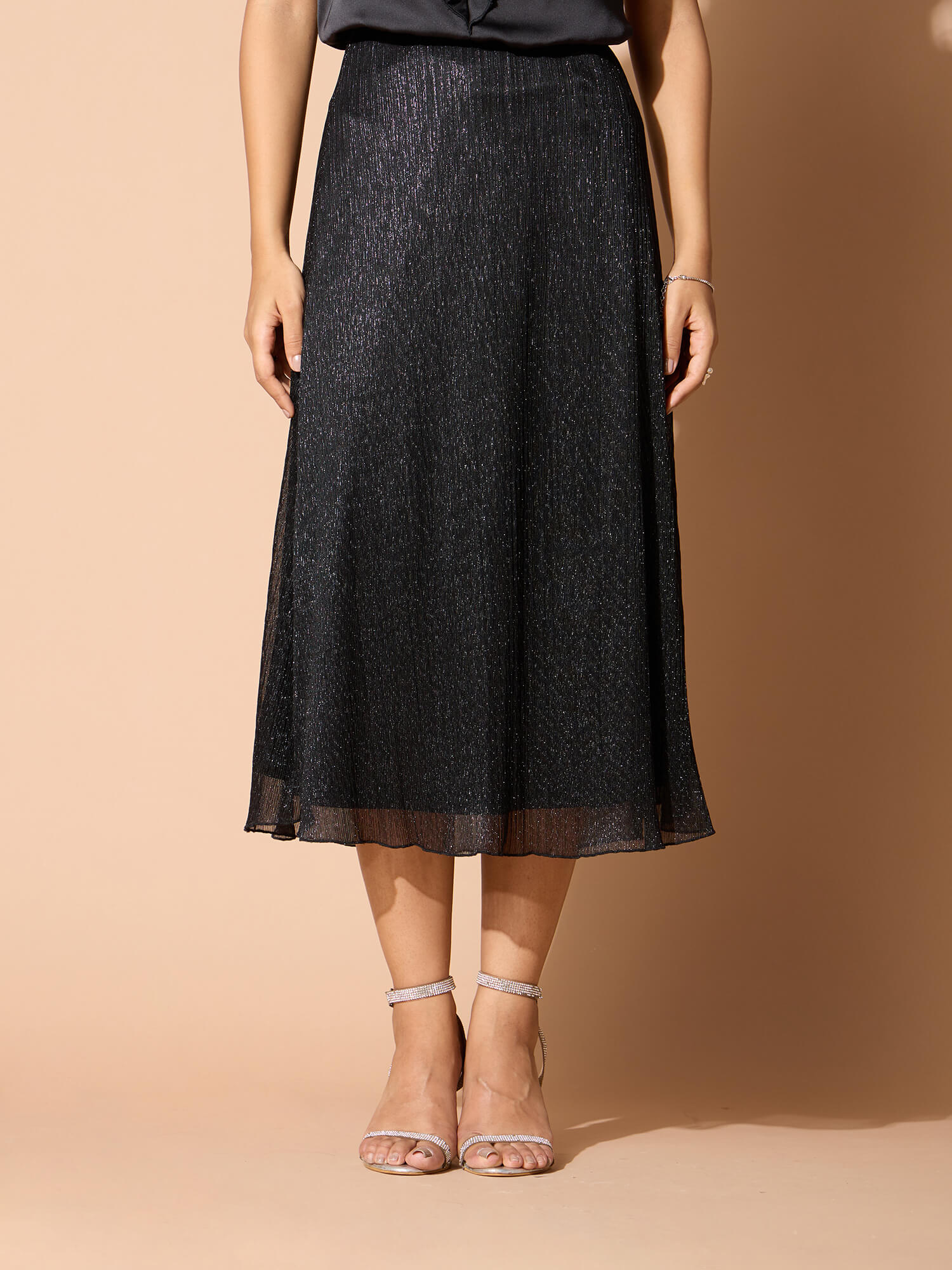 Ciara Plisse Flared Skirt-Black