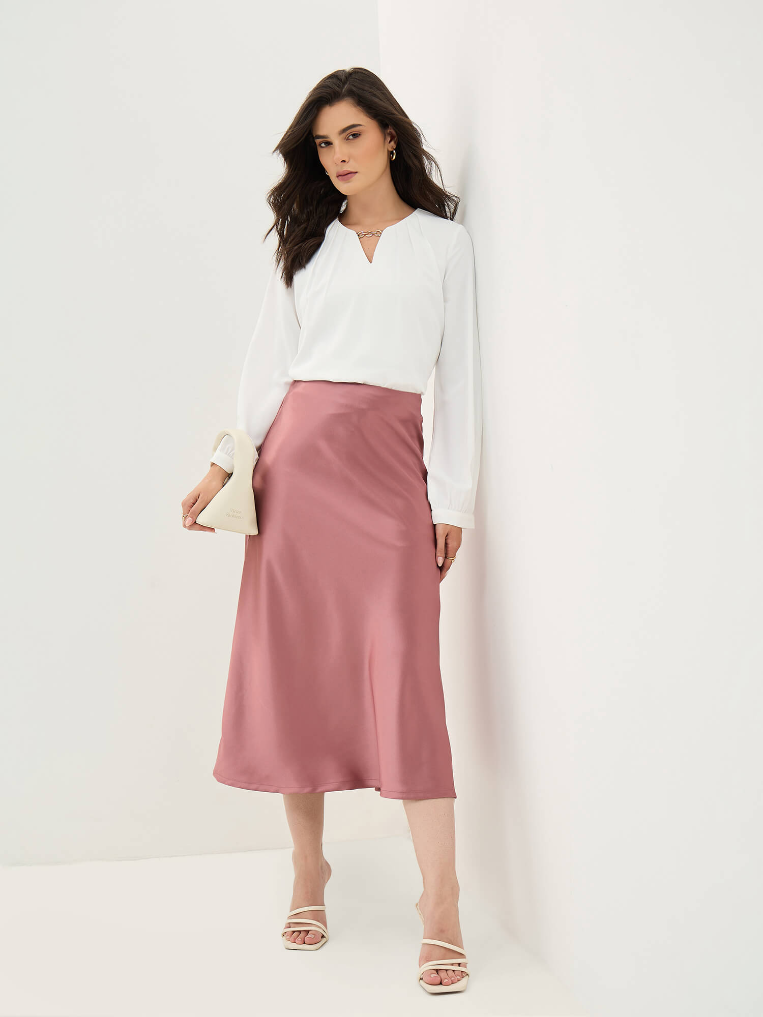 Raya Satin Skirt-Dusty Pink