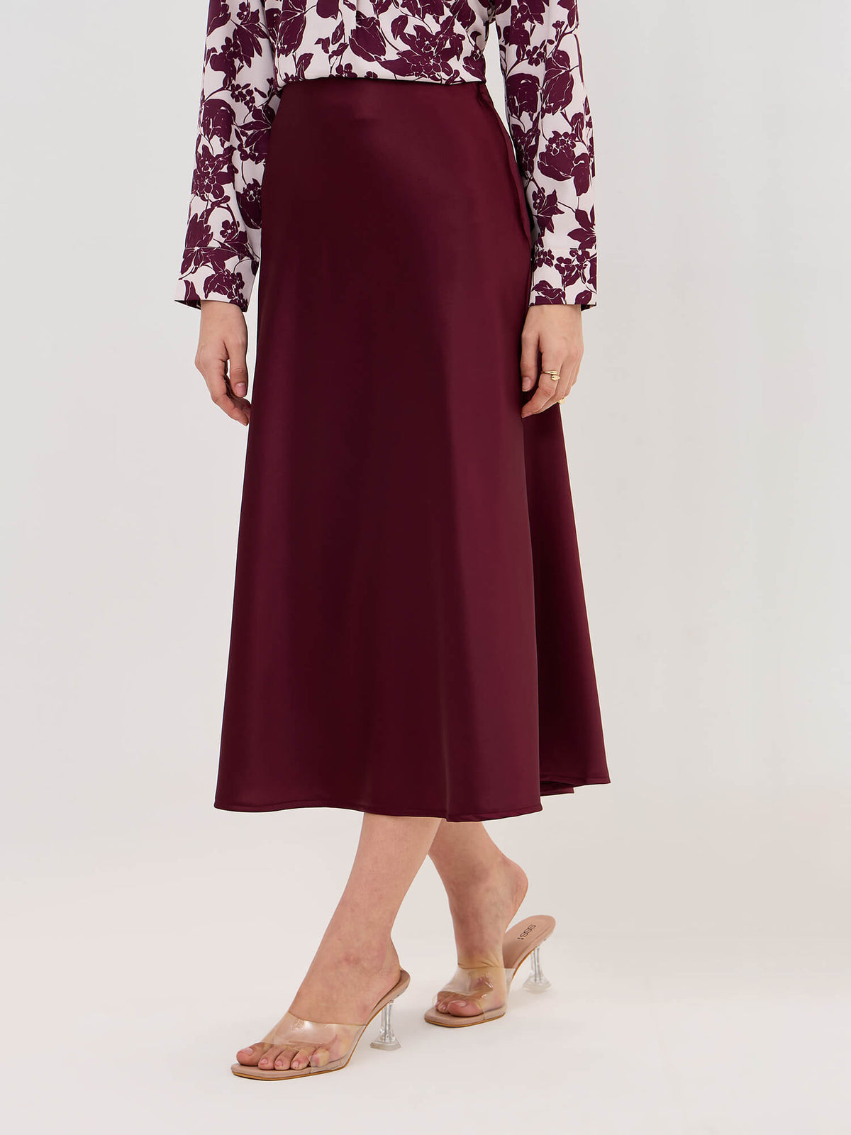 Raya Satin Skirt-Wine