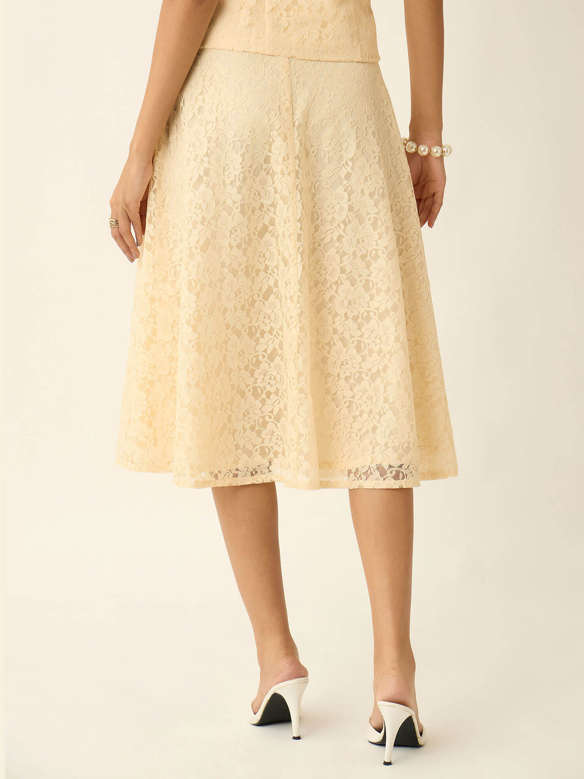 Ovia Flared Lace Skirt-Butter Yellow