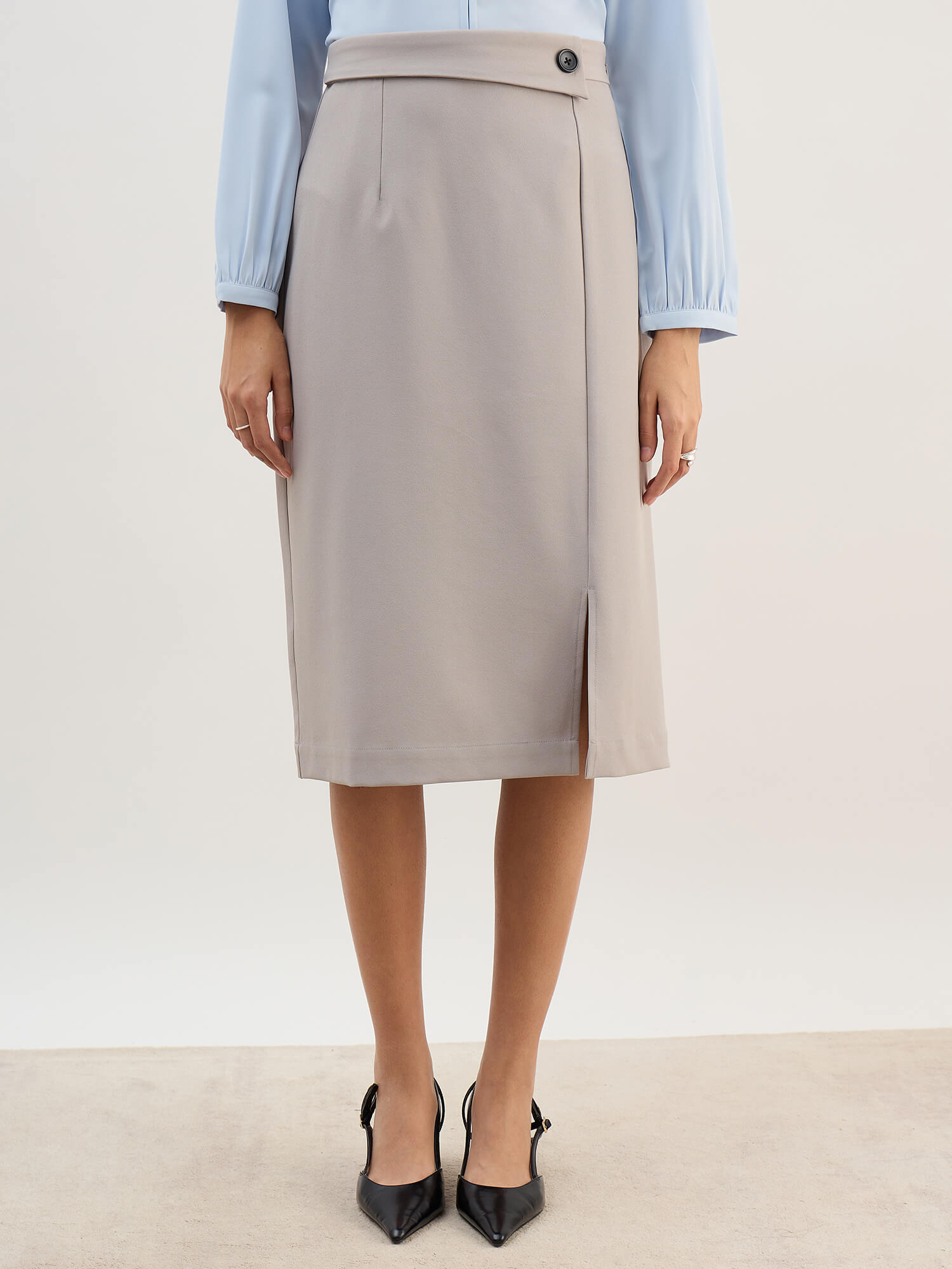 Artsy Flap Detailing Skirt-Grey