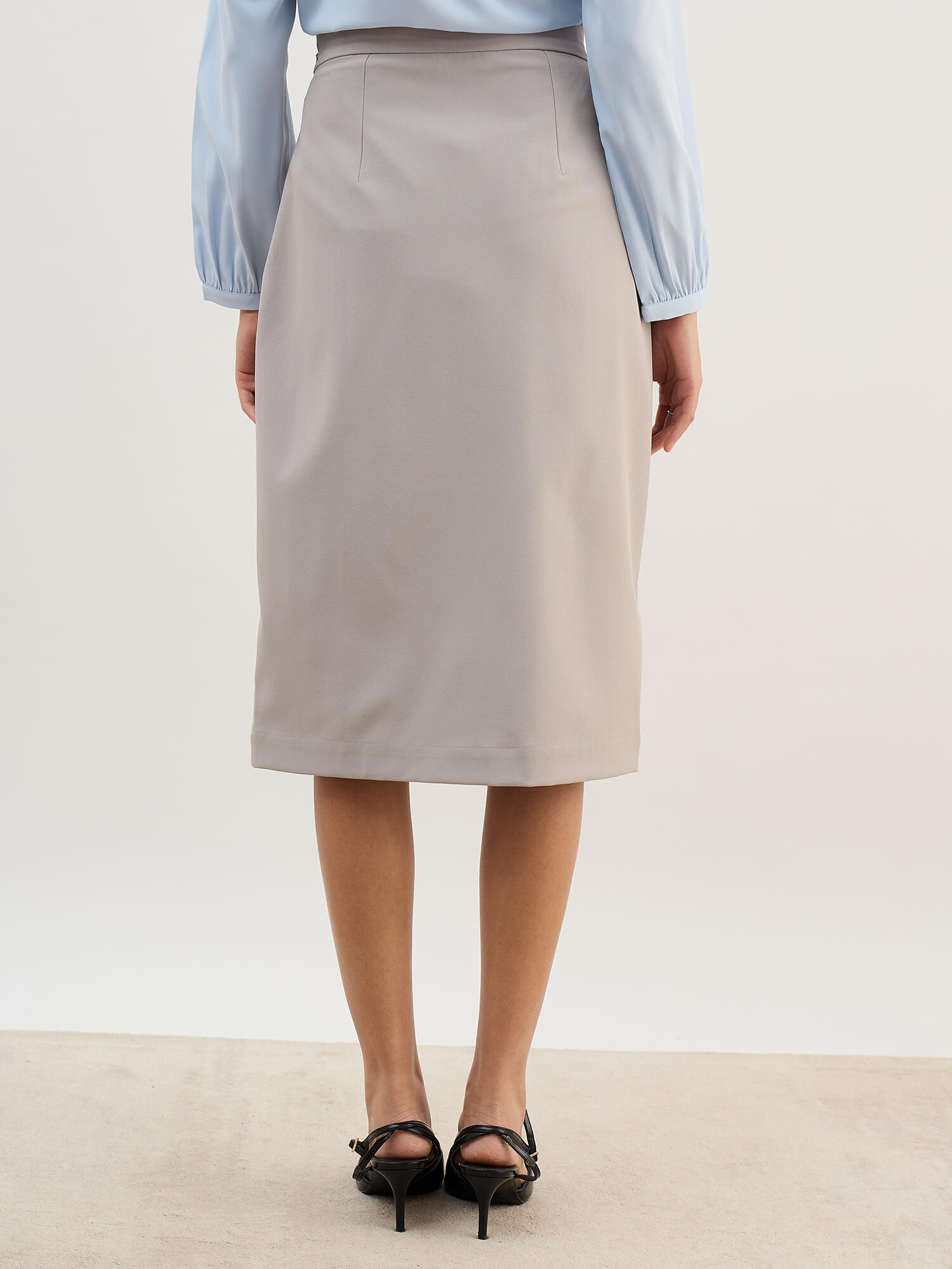 Artsy Flap Detailing Skirt-Grey