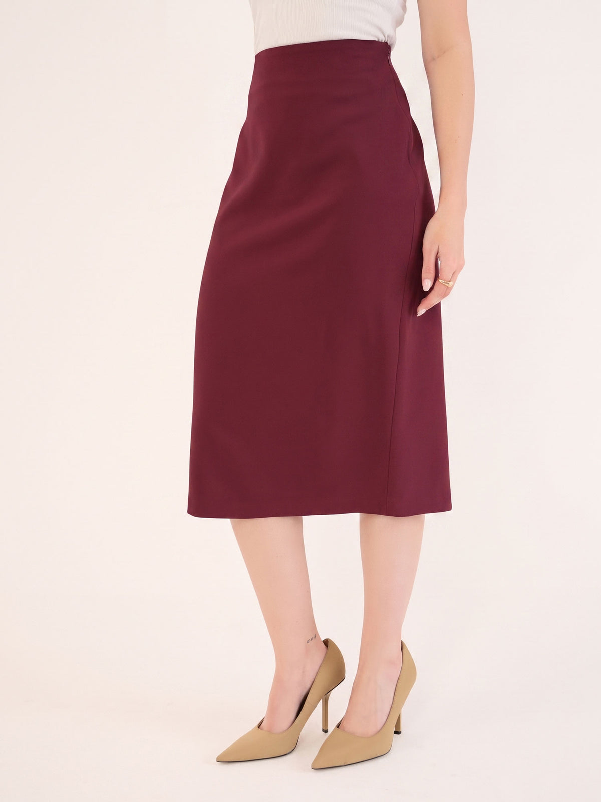 Juvina Midi Length Pencil Skirt-Wine