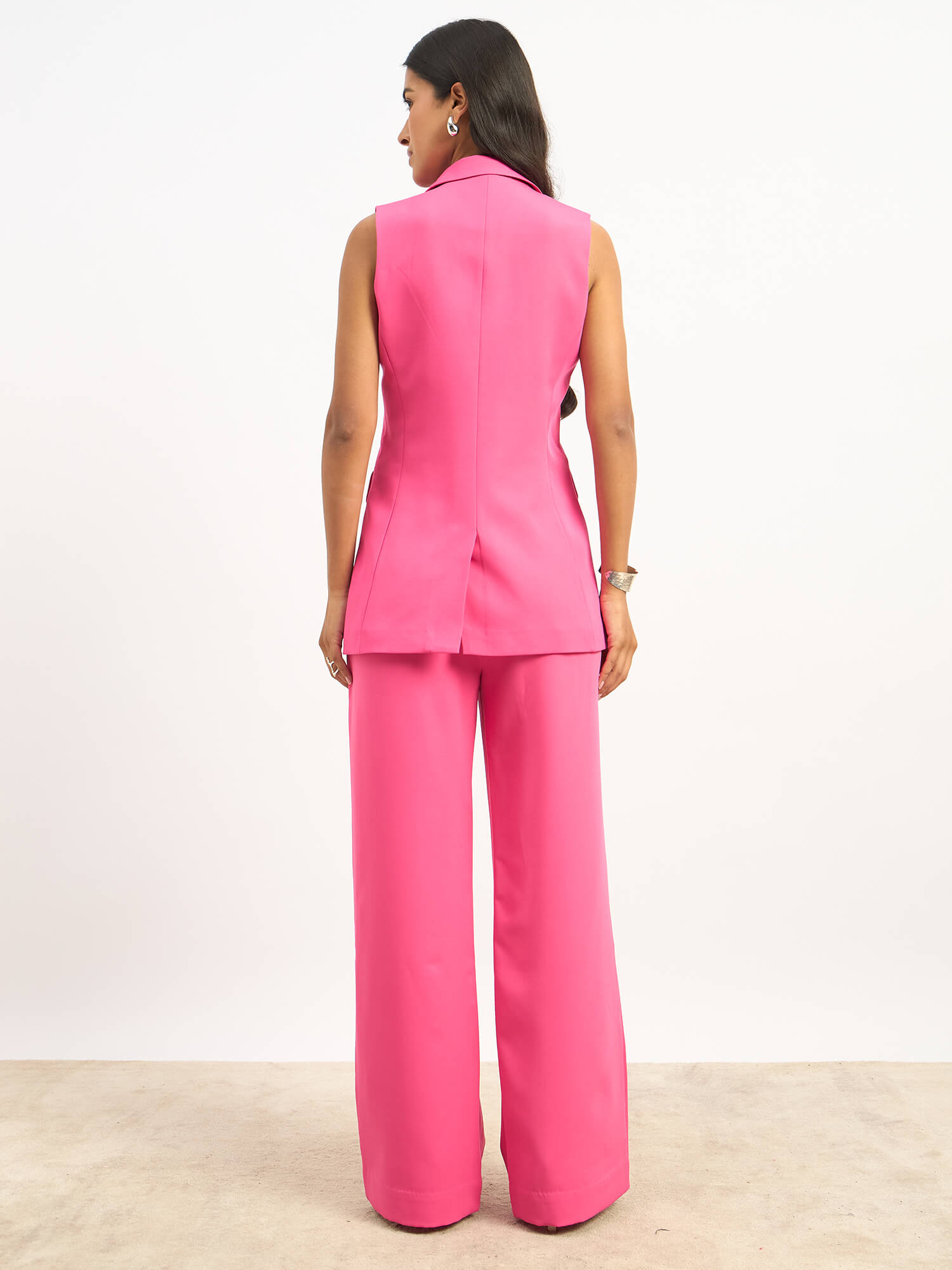 Reverie Sleeveless Double Breasted Suit Set - Pop Pink